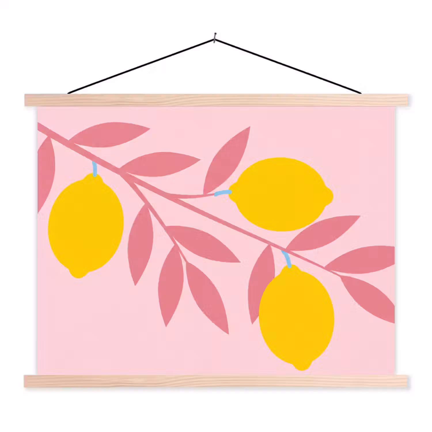 Fruit - Tak - Natuur - Abstract - Roze textielposter latten blank klein -3d