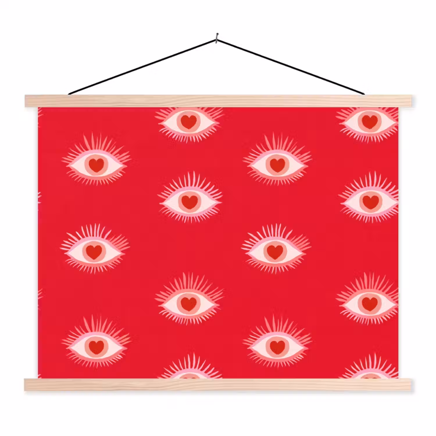 Ogen - Hart - Abstract - Rood - Roze textielposter latten blank klein 122 -3d