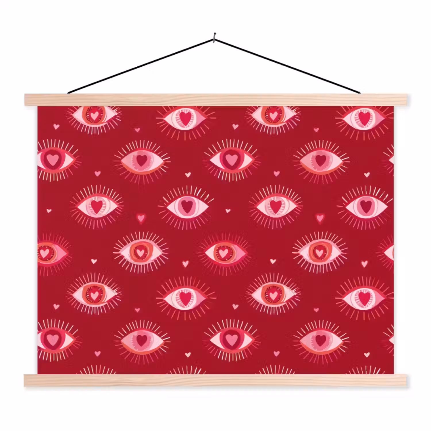 Ogen - Patroon - Roze - Donkerrood textielposter latten blank klein 122 -3d