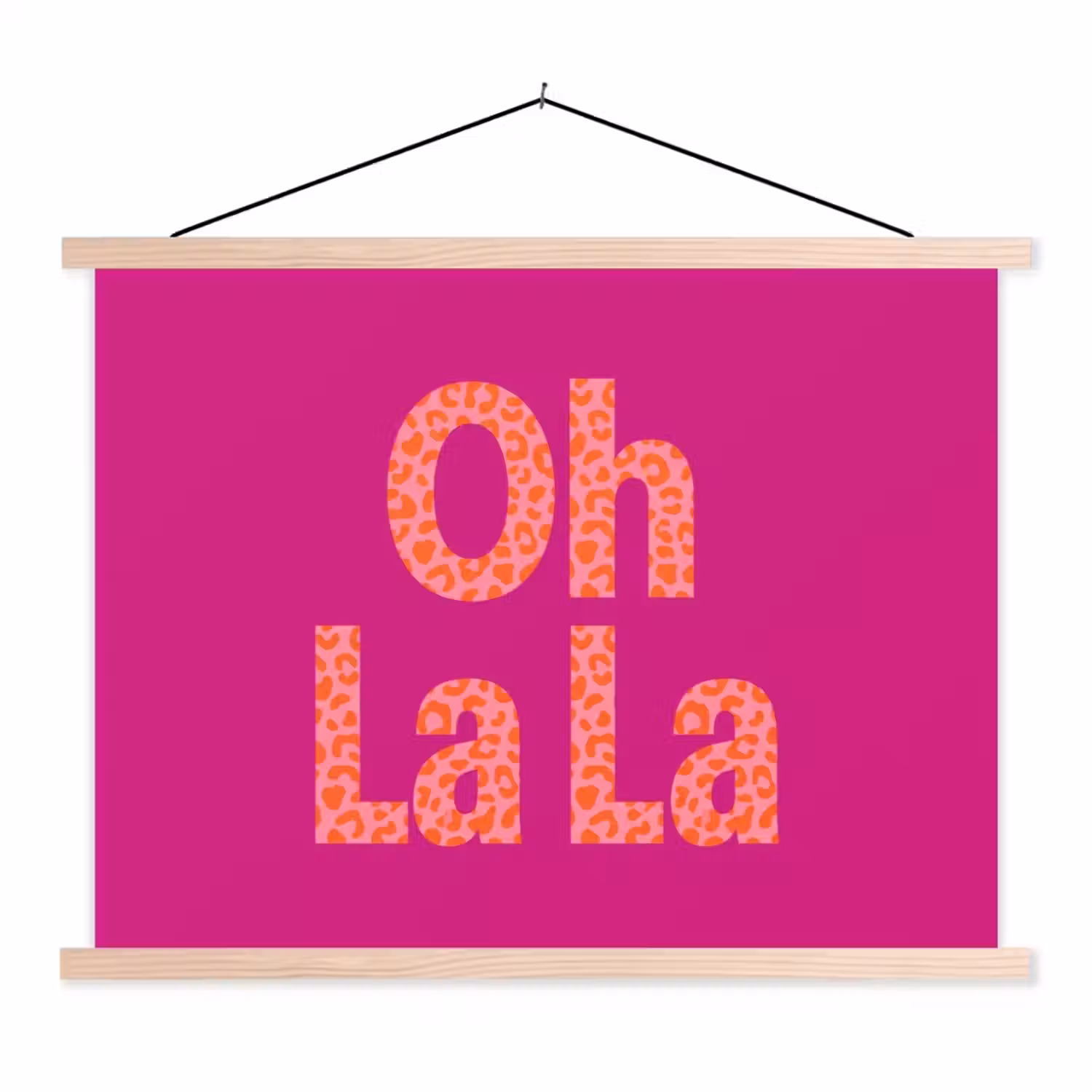 Oh la la - Luipaardprint - Roze textielposter latten blank klein -3d