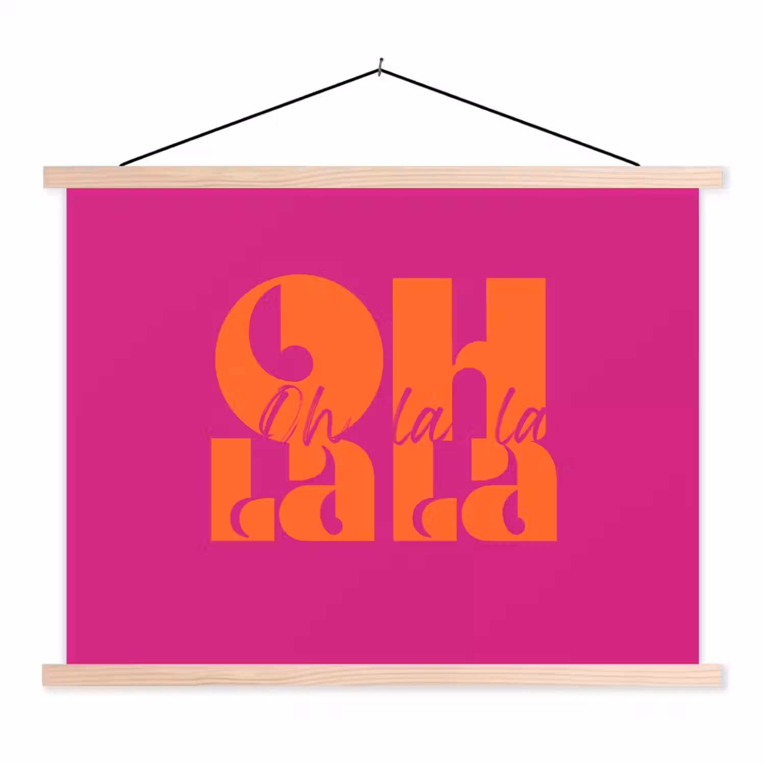 Oh la la - Roze - Oranje - Gestapelde letters textielposter latten blank klein -3d