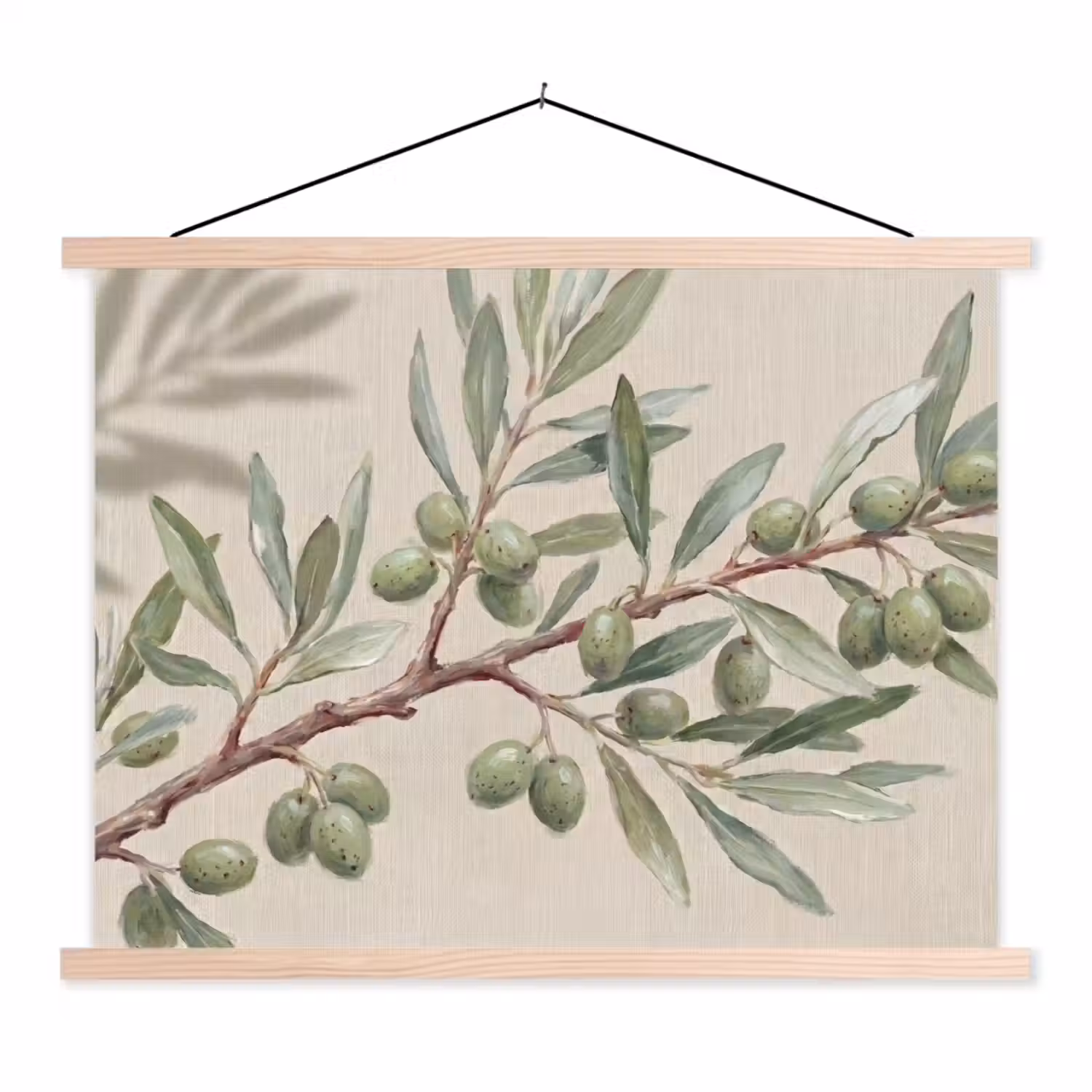 Olijftak - Bladeren - Natuur - Groen - Beige textielposter latten blank klein -3d