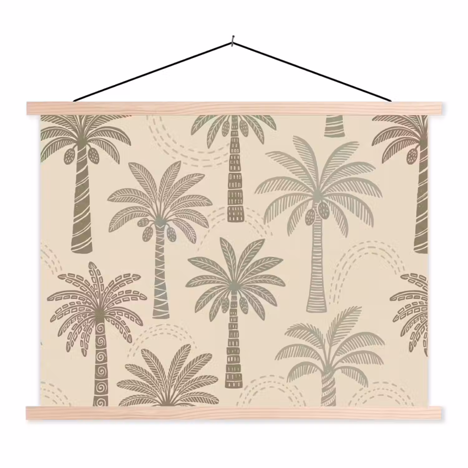 Palmbomen - Patroon - Tropisch - Beige textielposter latten blank klein -3d