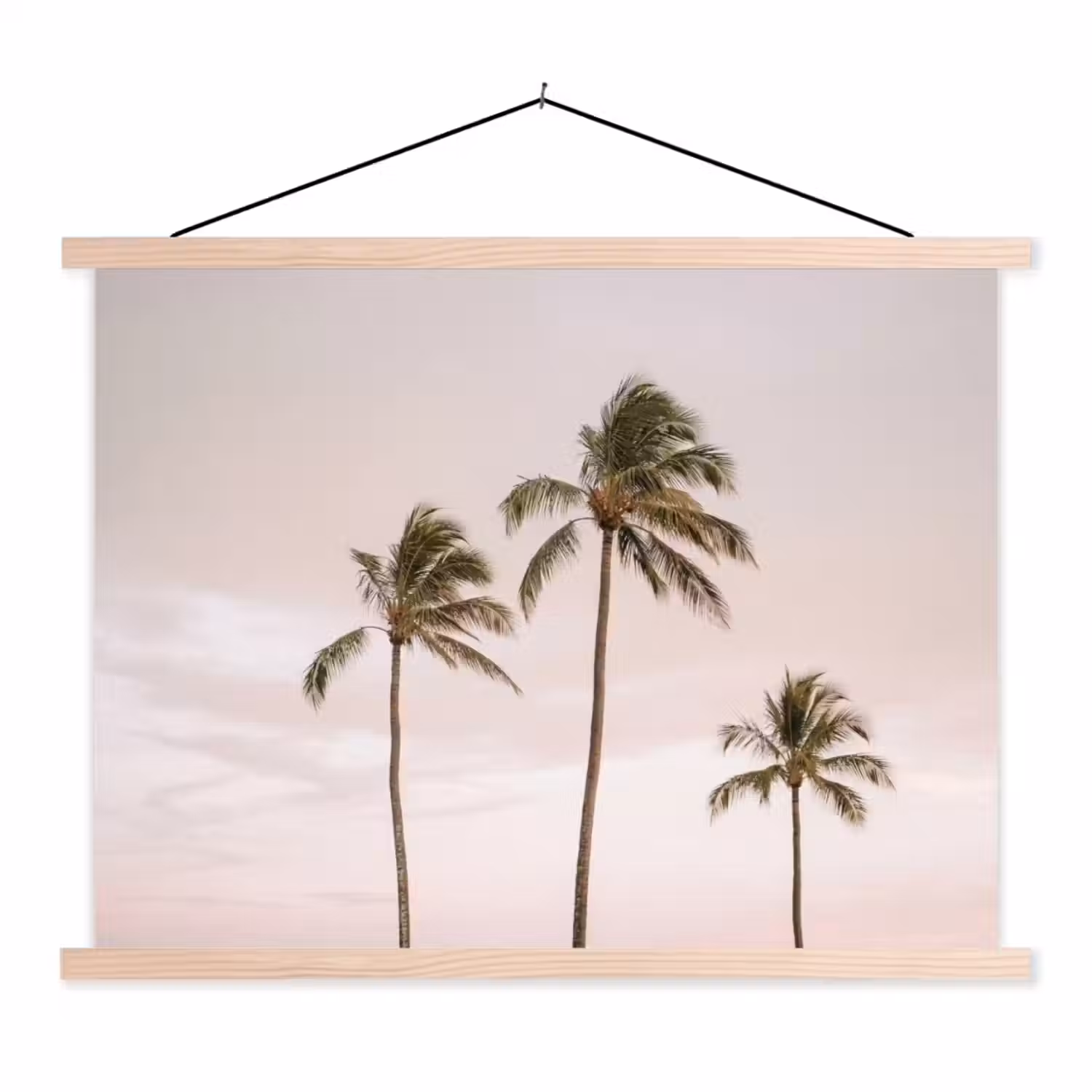 Palmbomen - Zonsondergang - Roze textielposter latten blank klein -3d