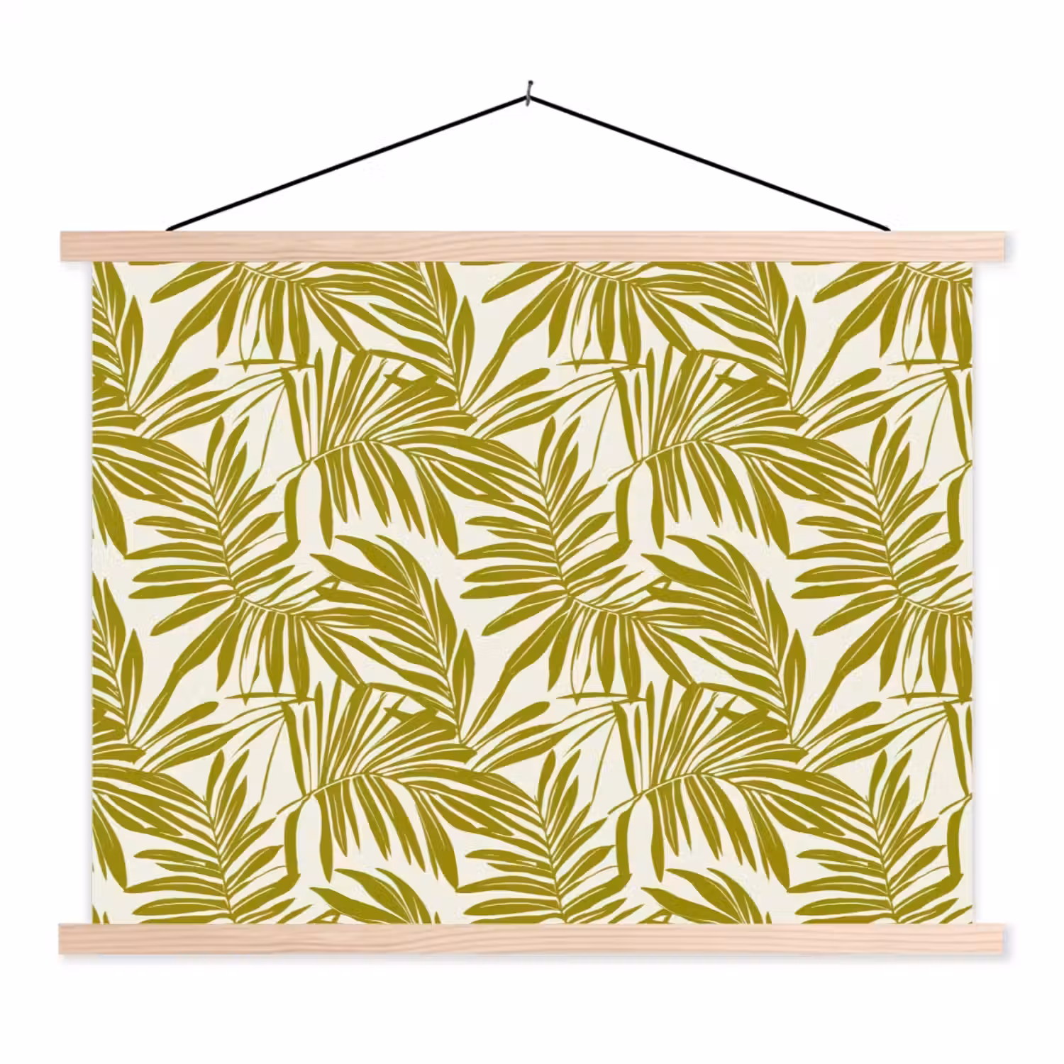 Palmblad - Patroon - Groen textielposter latten blank klein 122 -3d
