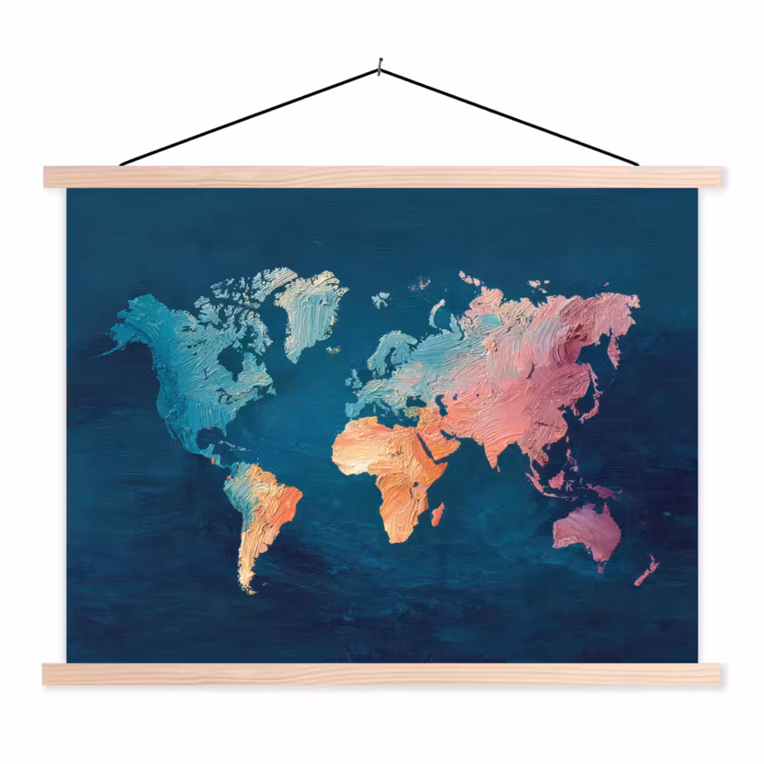 Pastel - Textuur - Wereldkaart textielposter latten blank klein -3d