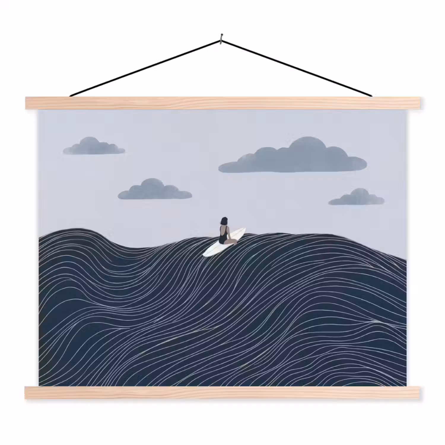 Persoon - Surfen - Oceaan - Natuur - Modern textielposter latten blank klein -3d