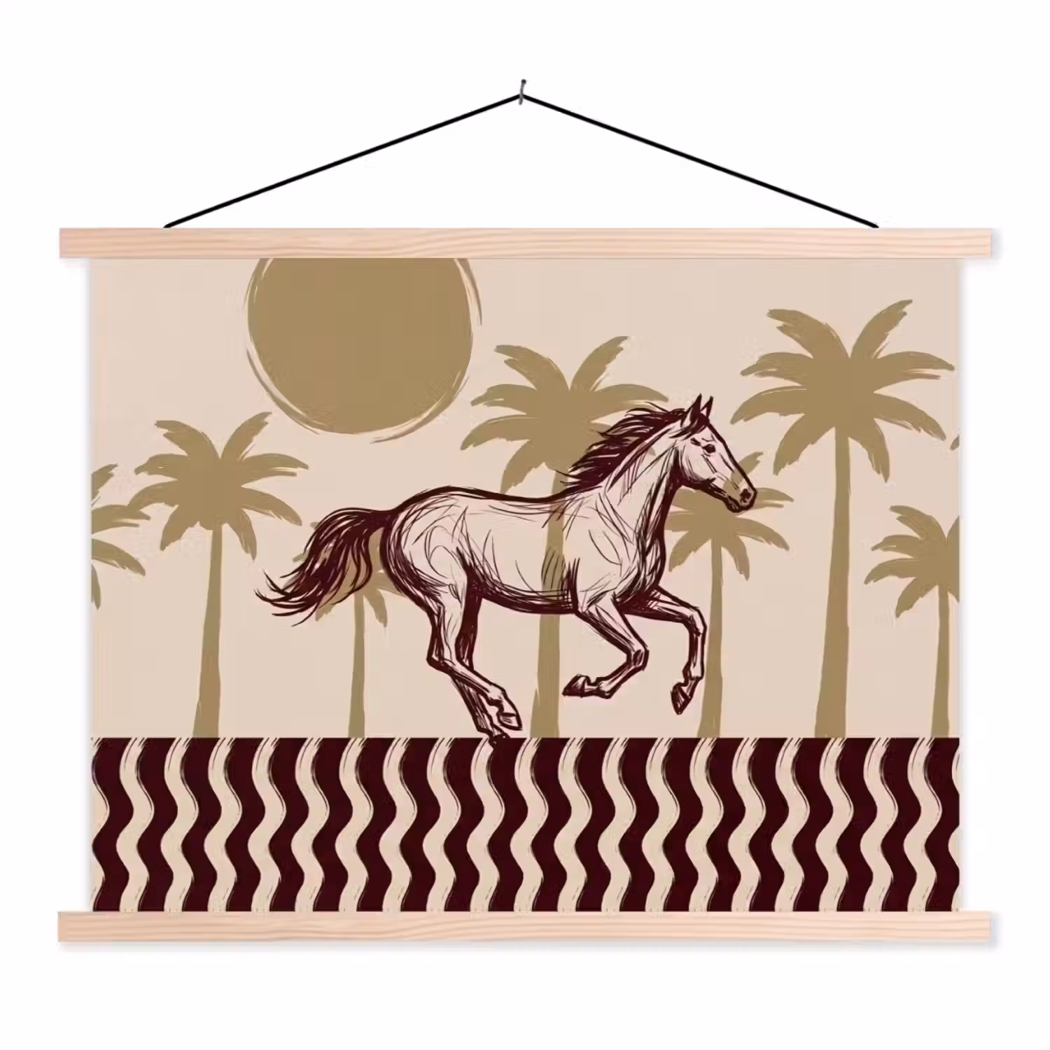 Paard - Galopperend - Woestijn - Illustratie textielposter latten blank klein -3d