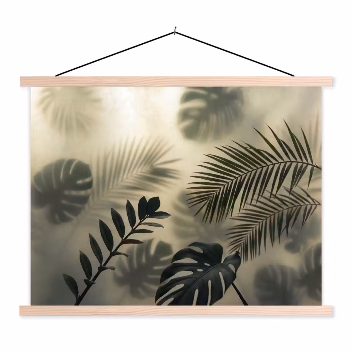 Planten - Bladeren - Schaduwen - Groen - Modern textielposter latten blank klein -3d