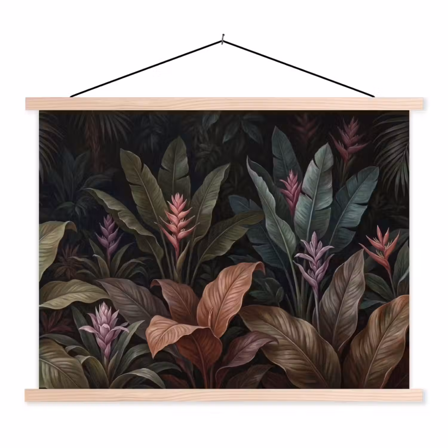 Planten - Tropisch - Jungle - Donker - Natuur textielposter latten blank klein -3d