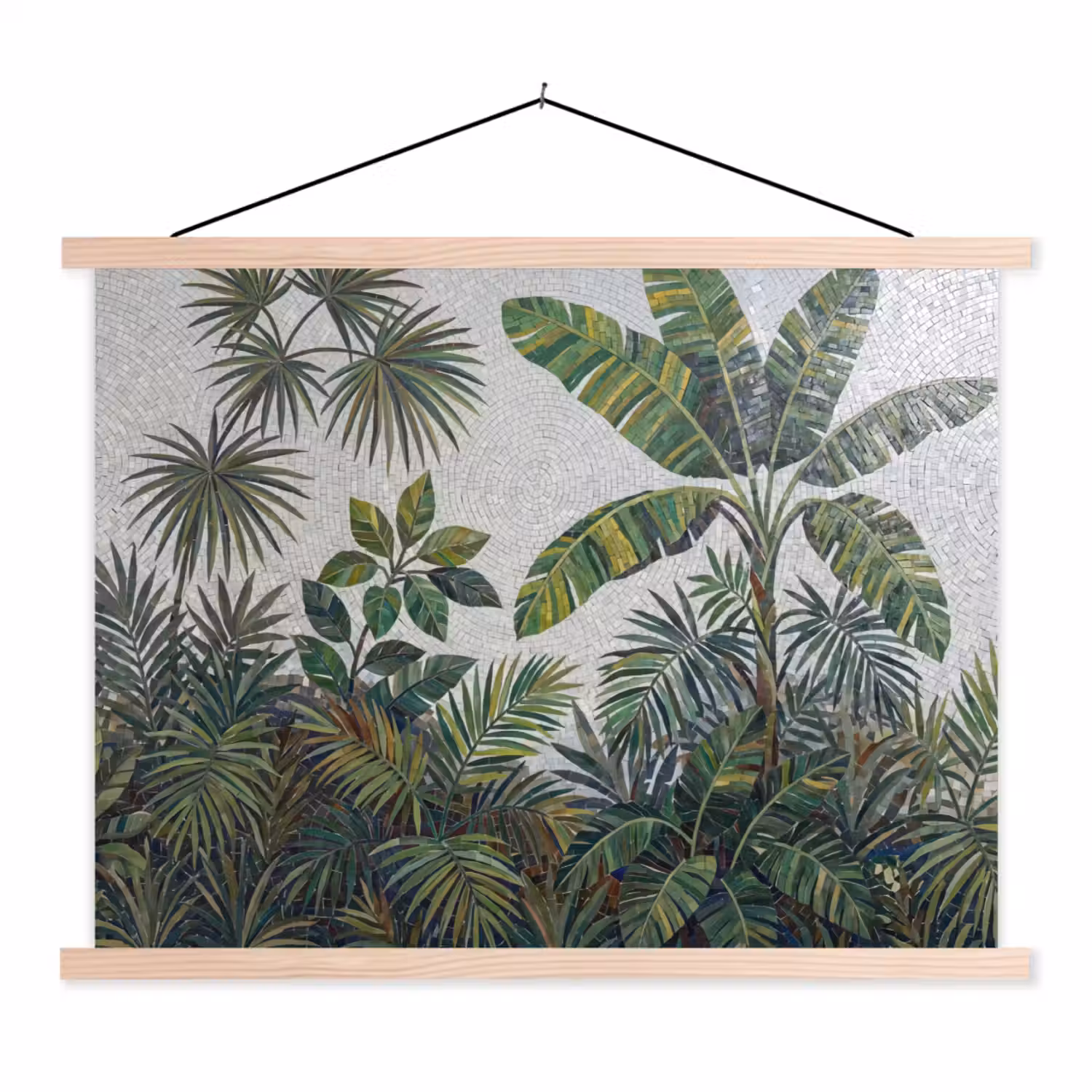 Planten - Tropisch - Mozaïek - Groen - Natuur textielposter latten blank klein -3d