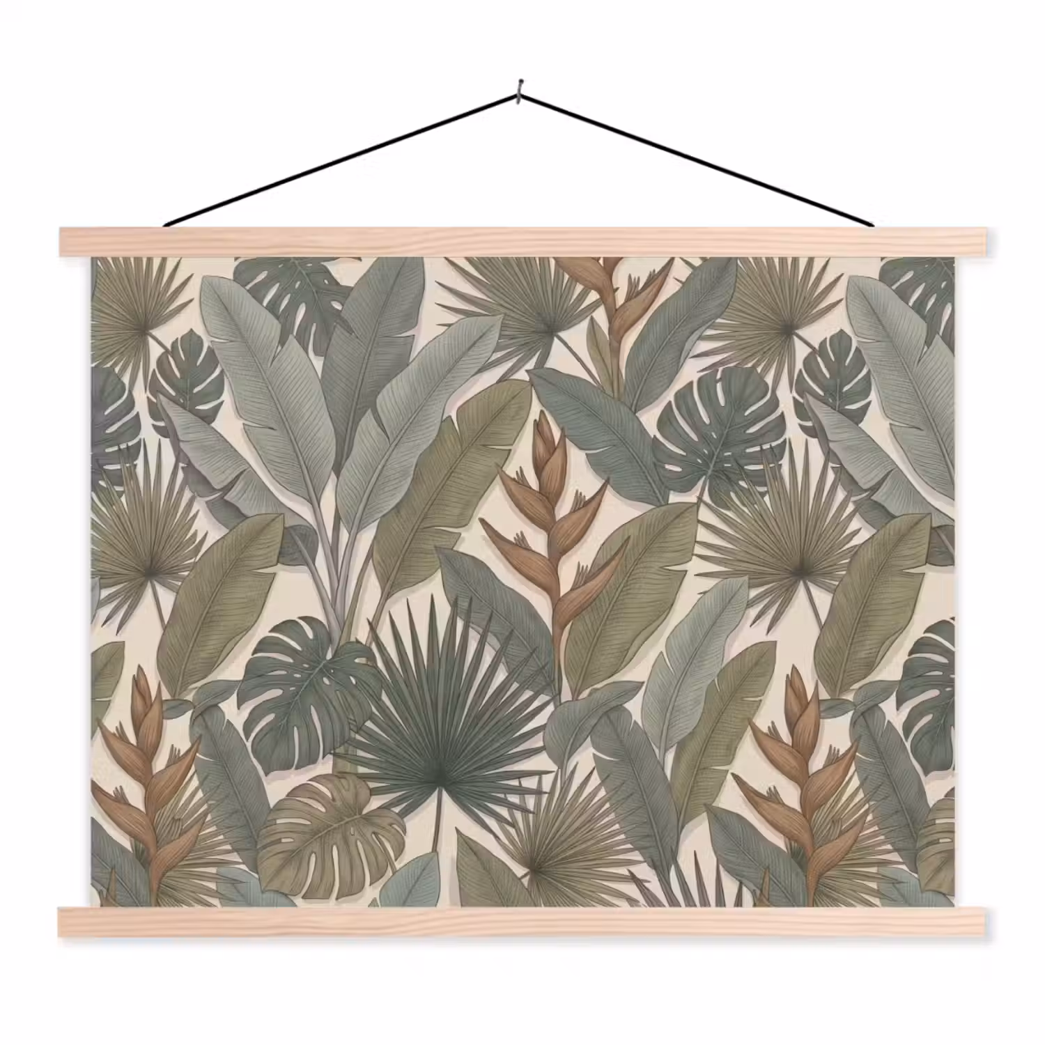 Planten - Tropisch - Natuur - Illustratie - Groen textielposter latten blank klein -3d