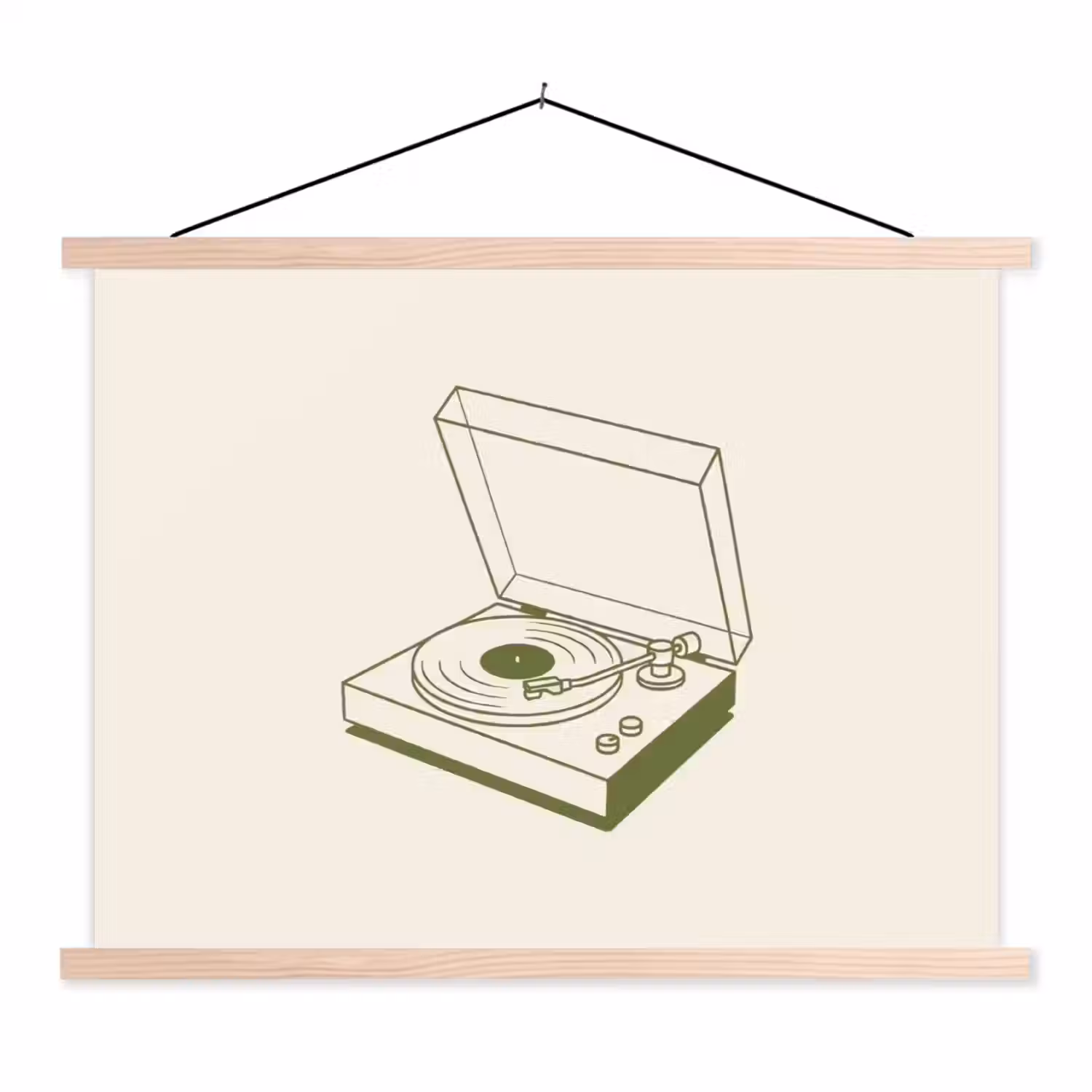 Platenspeler - Vinyl - Muziek - Minimalistisch - Groen textielposter latten blank klein -3d