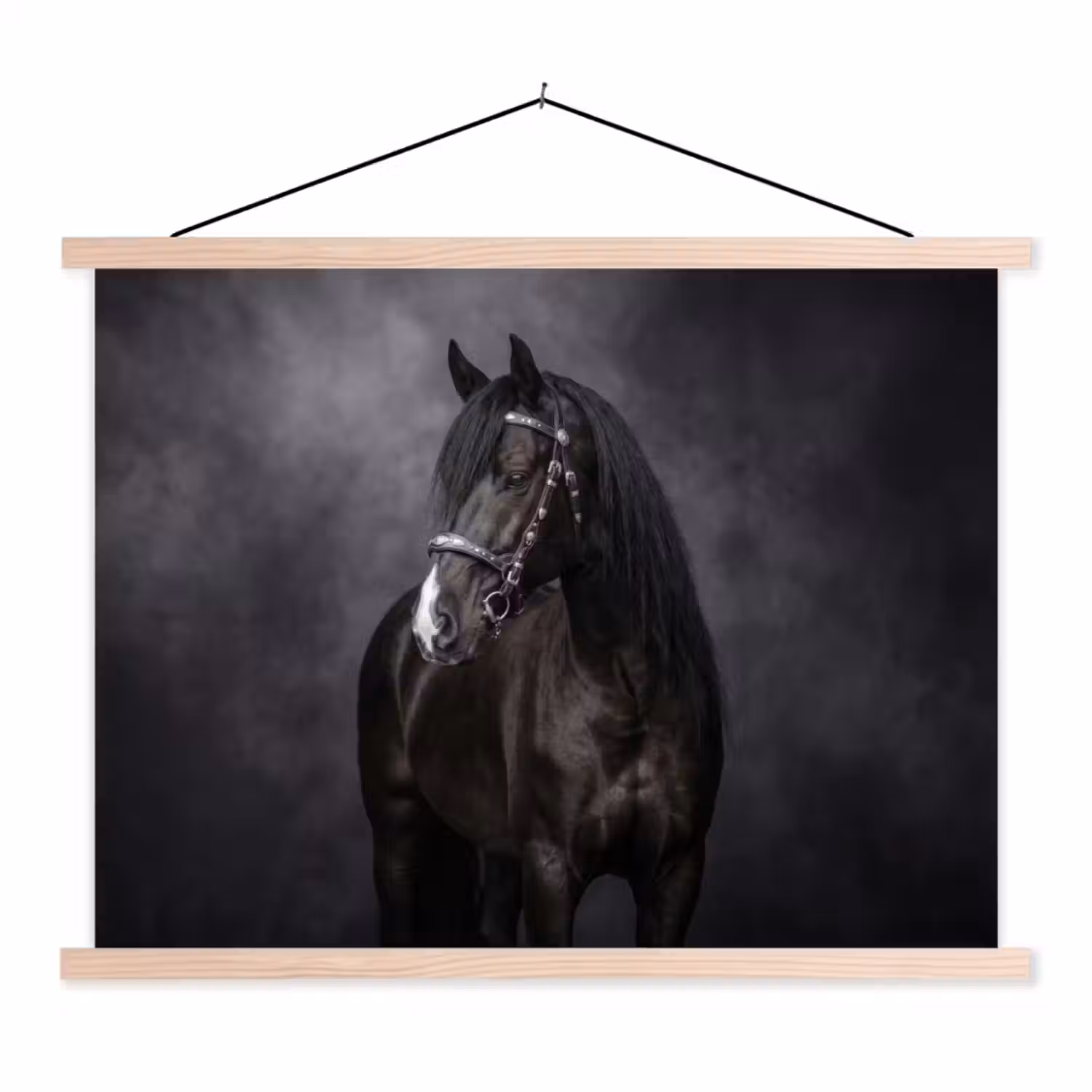 Portret - Paard - Zwart textielposter latten blank klein -3d