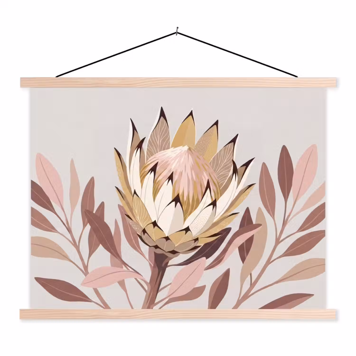 Protea - Bloem - Botanisch - Beige textielposter latten blank klein -3d