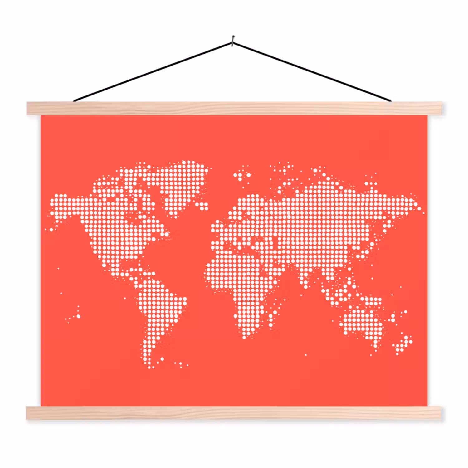 Vierkanten - Wereldkaart - Rood textielposter latten blank klein -3d