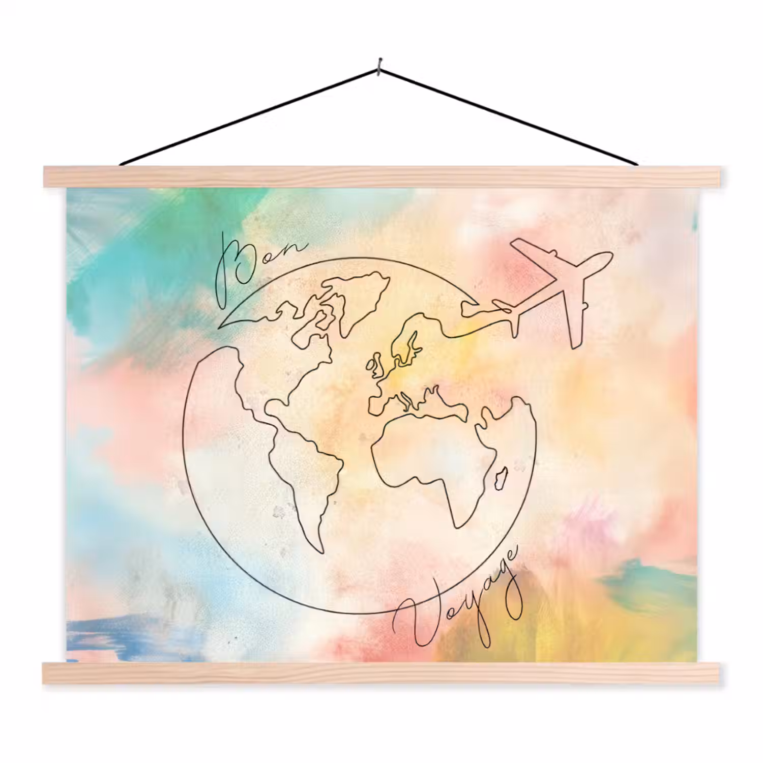 Voyage - Wereldbol - Pastel - Quote textielposter latten blank klein -3d