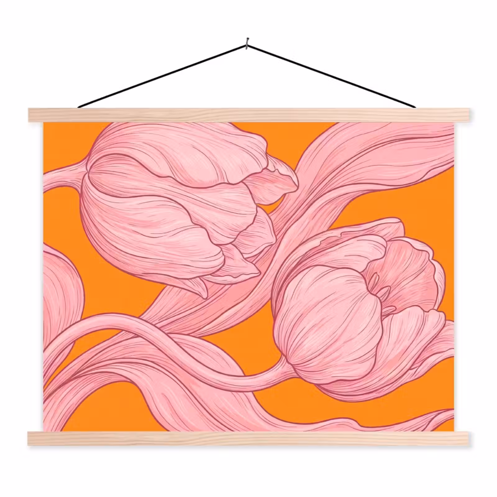 Stoffbild - Rosa Blumen – Modern - Roze bloemen - Modern textielposter latten blank klein