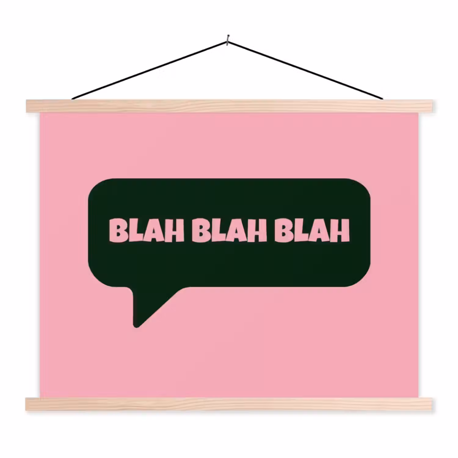Roze - Tekstwolk - Groen - BLAH BLAH BLAH textielposter latten blank klein -3d