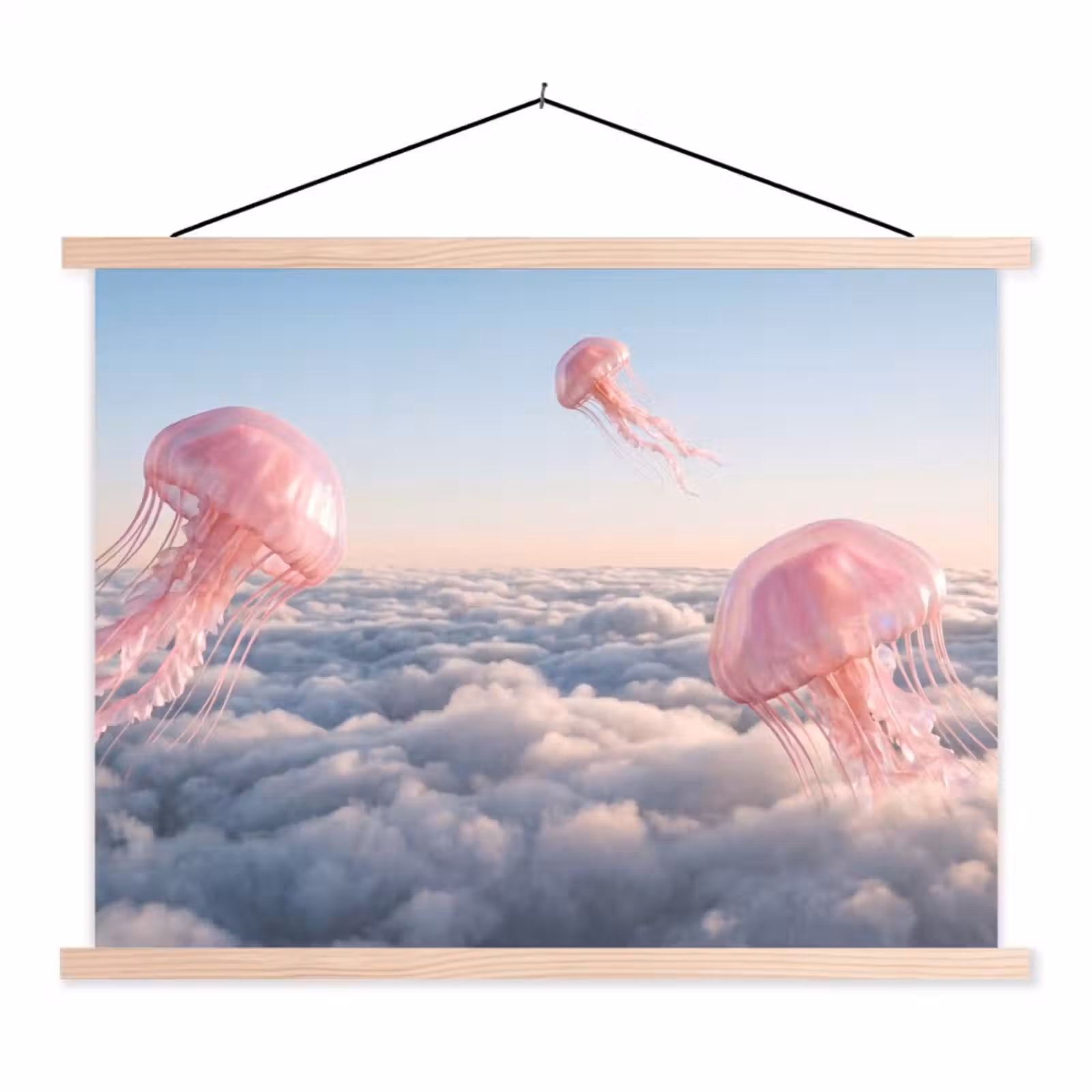 Stoffbild - Rosa Tier – Wolken - Roze dier - Wolken textielposter latten blank klein