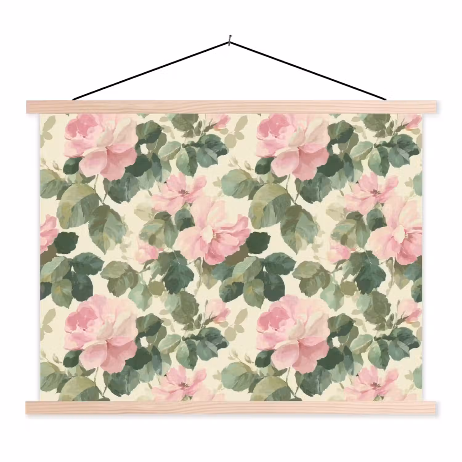 Rozen - Botanisch - Roze textielposter latten blank klein 122 -3d