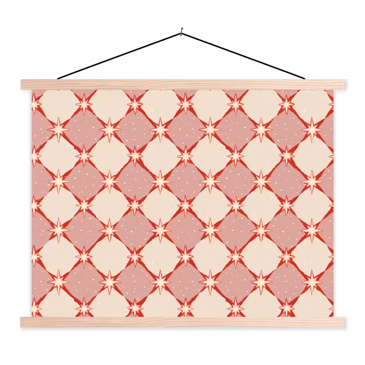 Ruiten - Sterren - Vintage - Oudroze - Rood textielposter latten blank klein 122 -3d