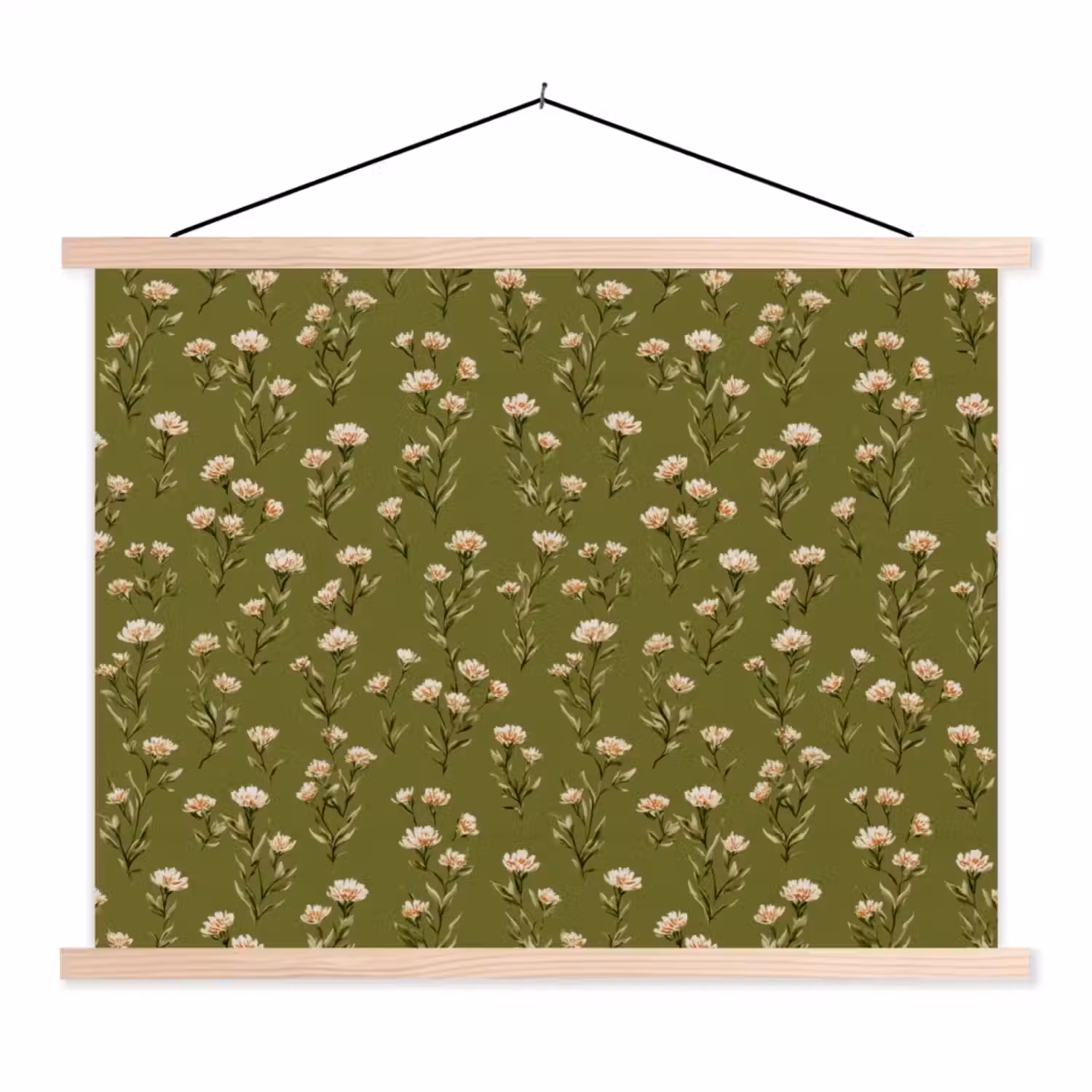 Landelijk - Bloemen - Groen textielposter latten blank klein 122 -3d