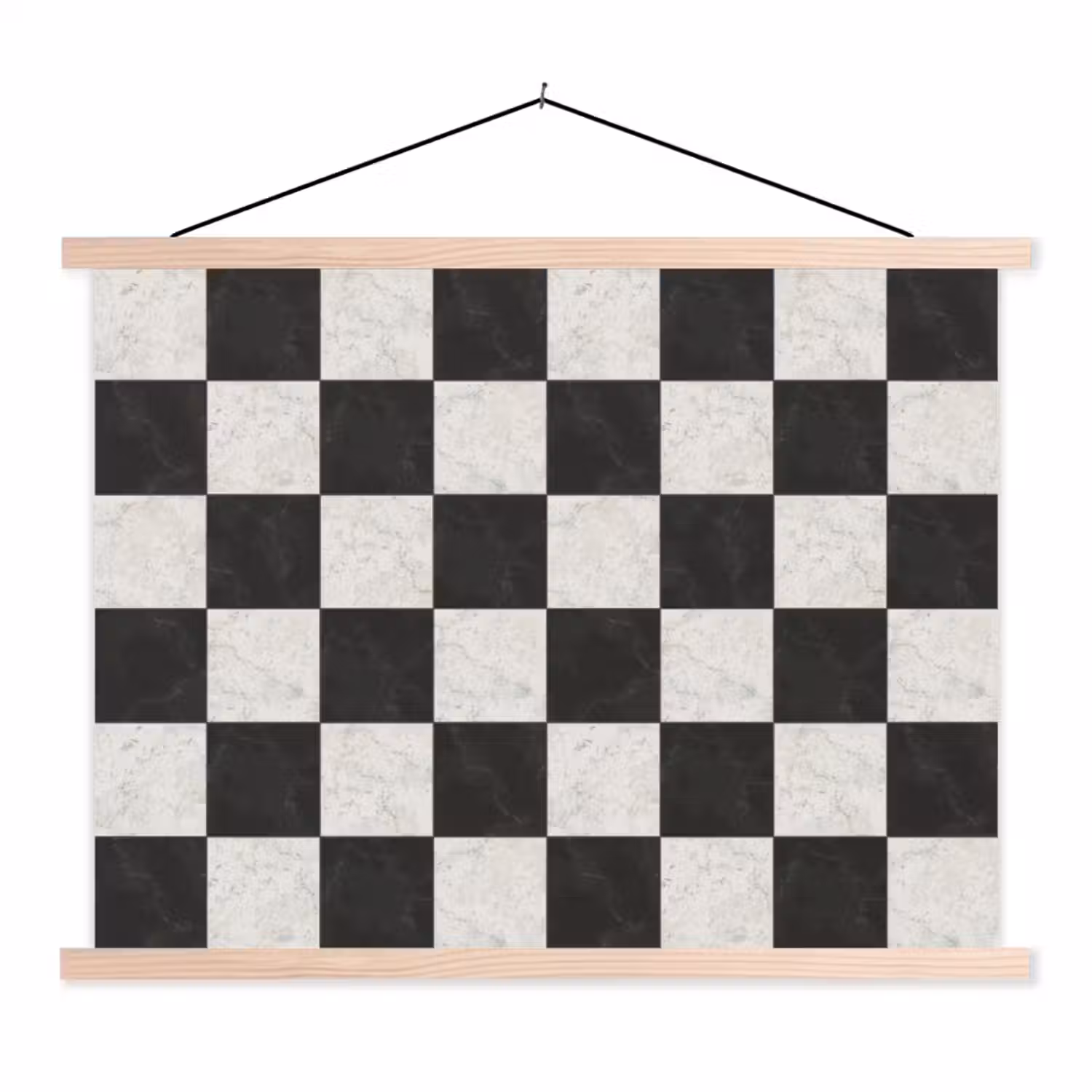 Dambord - Marmer - Zwart - Wit textielposter latten blank klein 122 -3d