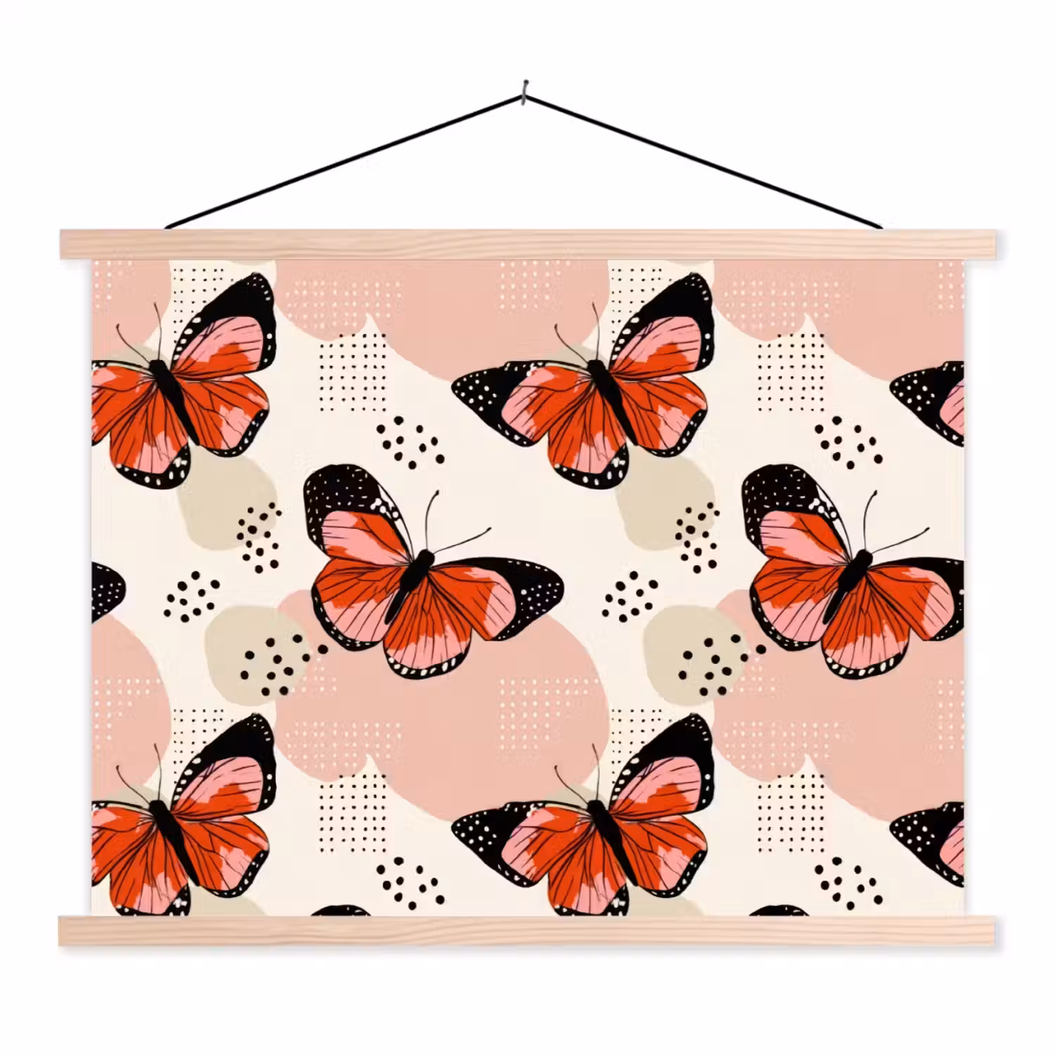 Vlinders - Retro - Kleurrijk textielposter latten blank klein 122 -3d