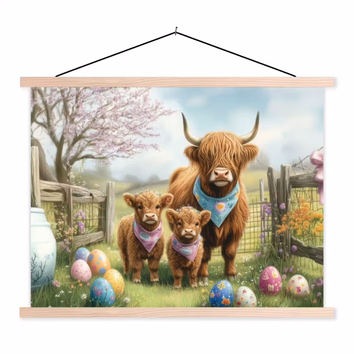 Schotsehooglanders - Paaseieren - Lente textielposter latten blank klein -3d