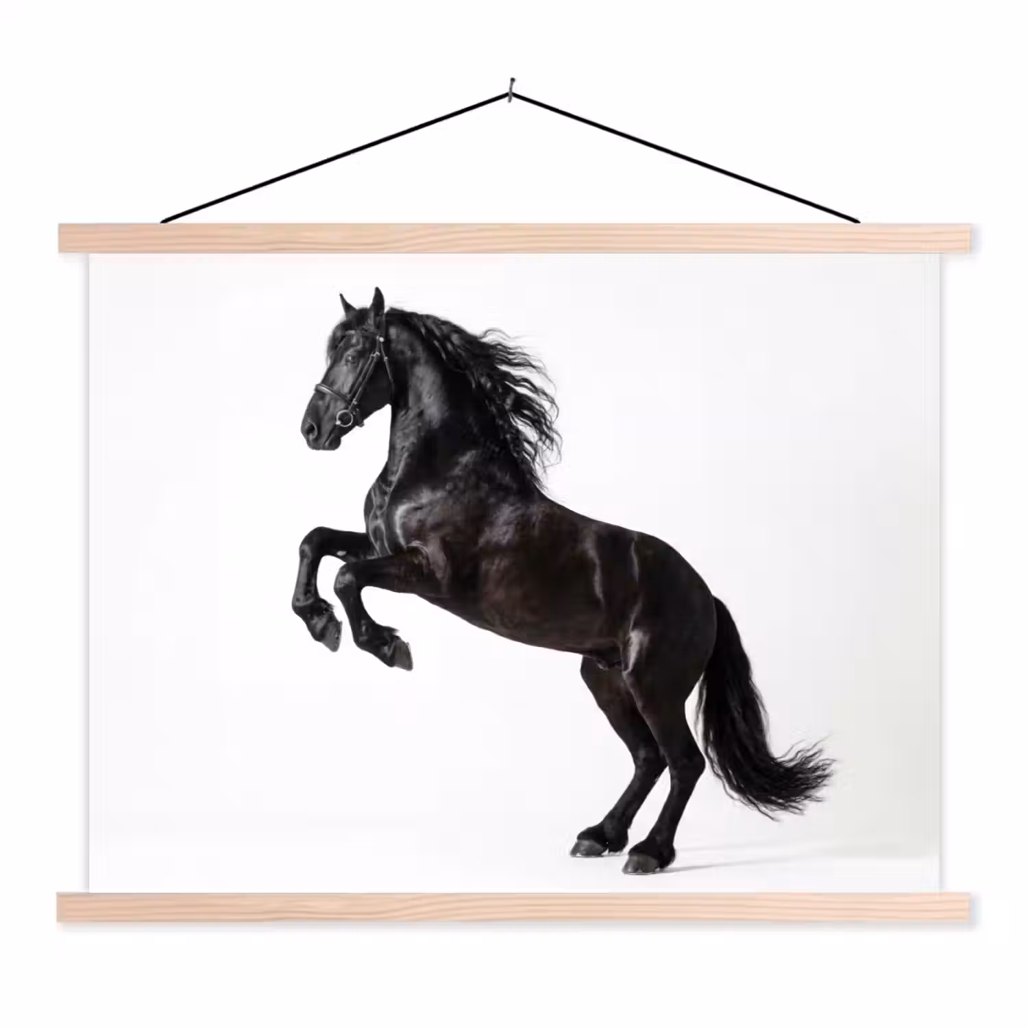 Zwart - Paard - Portret textielposter latten blank klein -3d