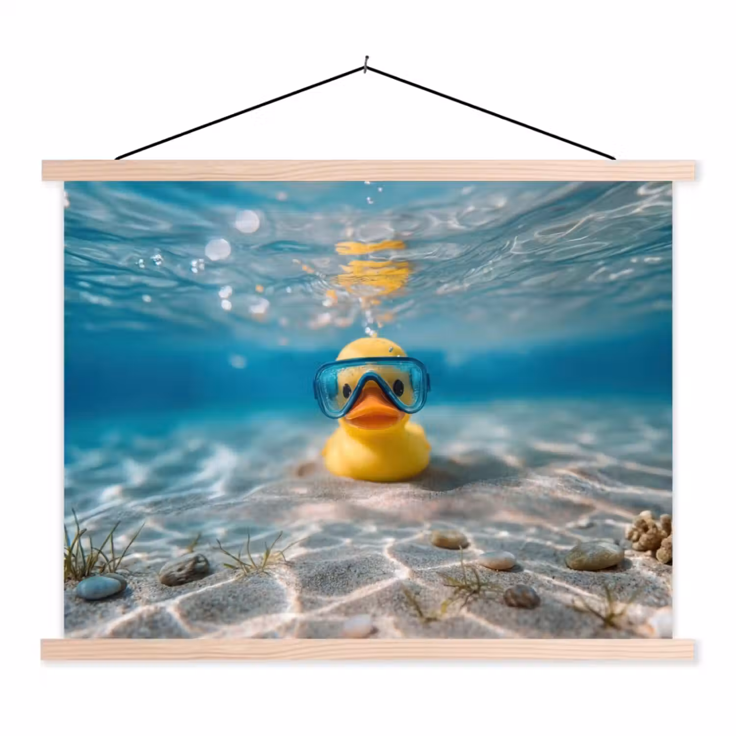 Duikbril - Eend - Water textielposter latten blank klein -3d
