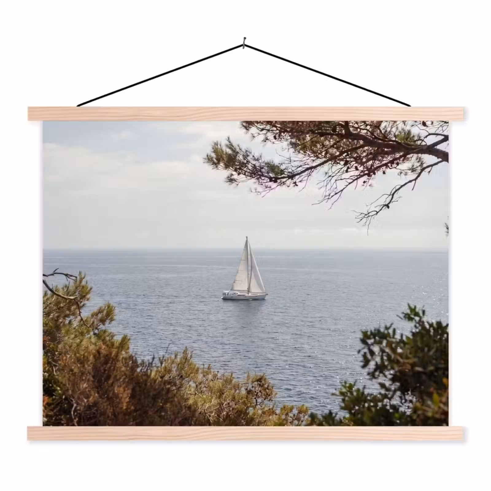 Stoffbild - Segelboot – Bäume – Wasser - Zeilboot - bomen - water textielposter latten blank klein