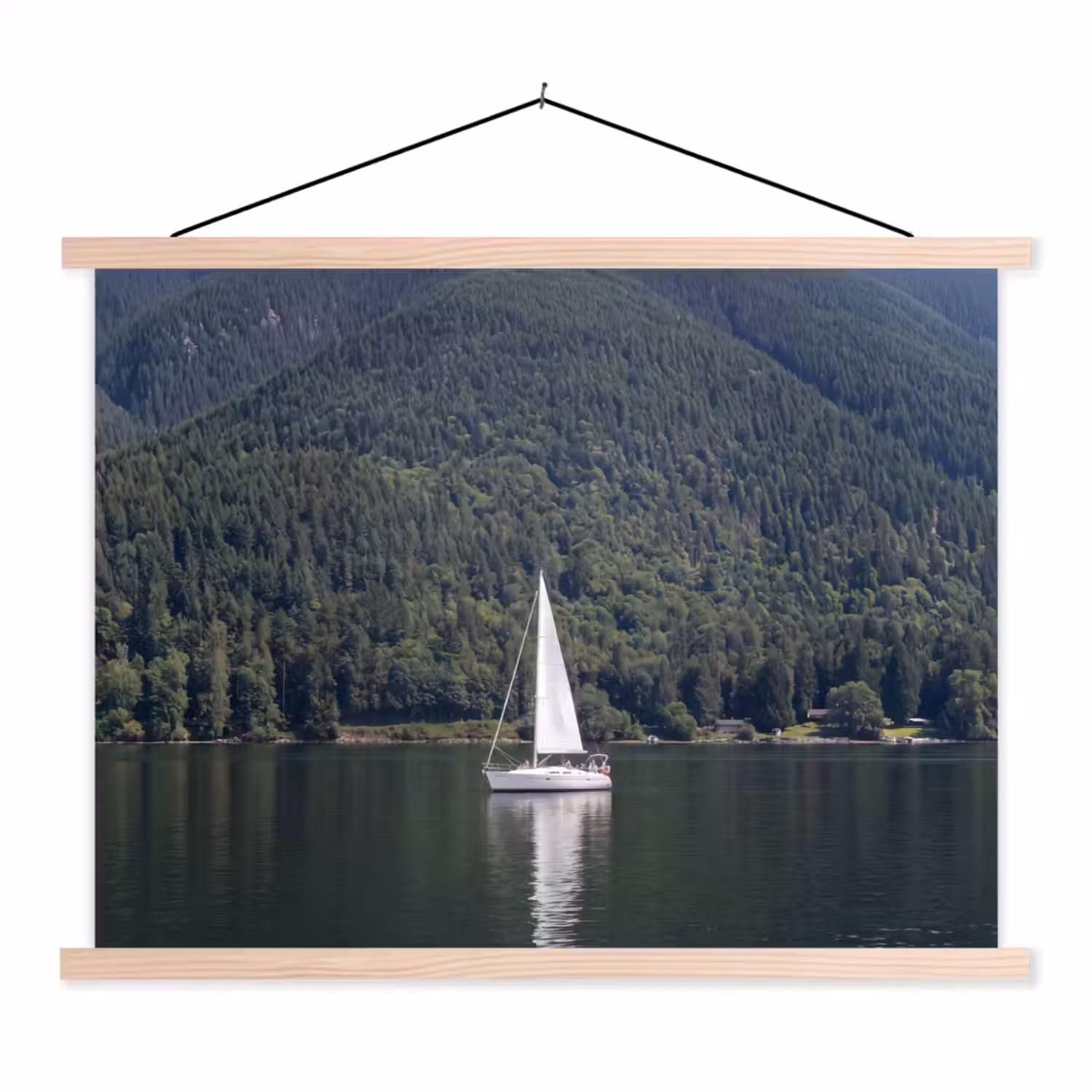Zeilboot - Water - Bergen - Natuur - Groen textielposter latten blank klein -3d