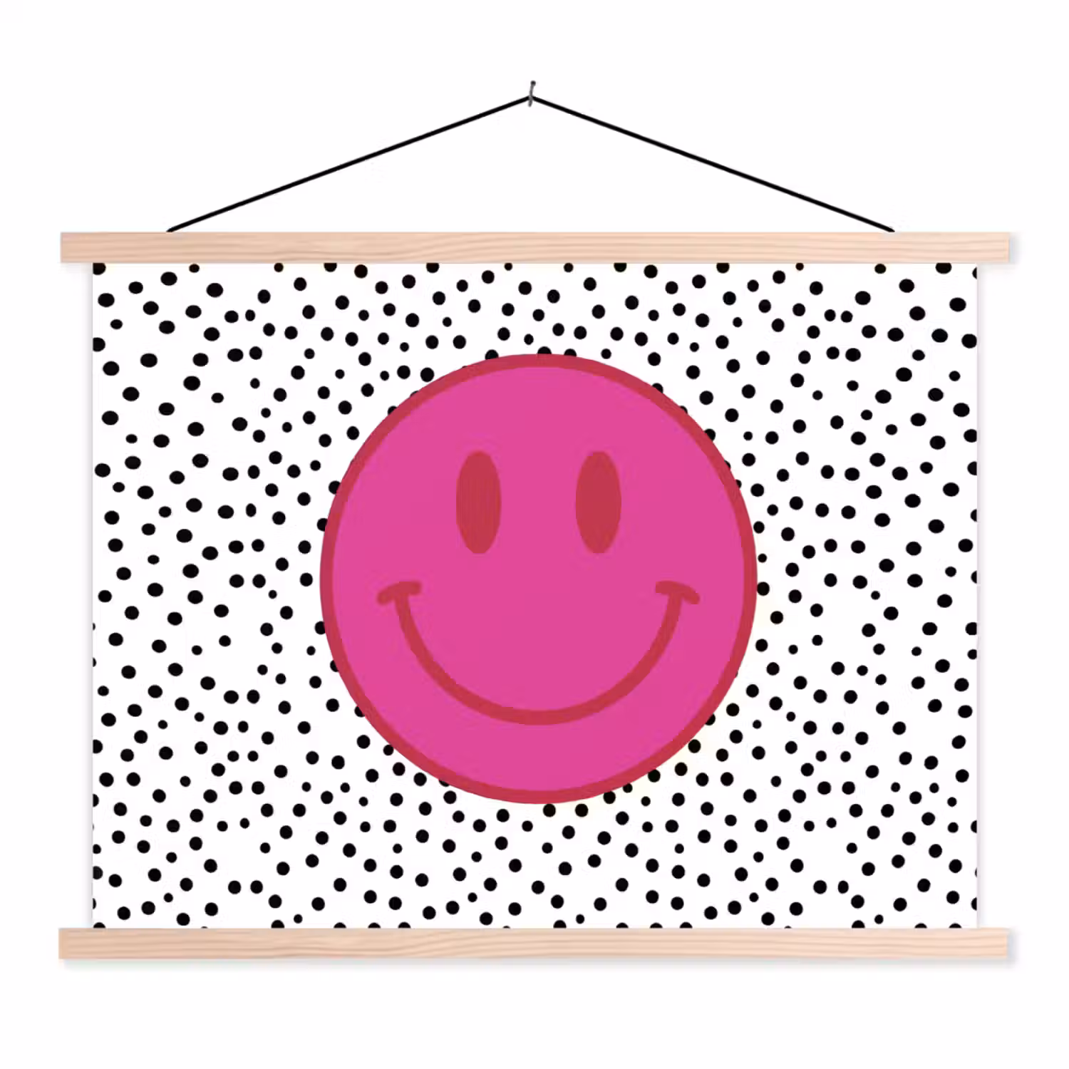 Smiley - Roze - Stippen textielposter latten blank klein -3d