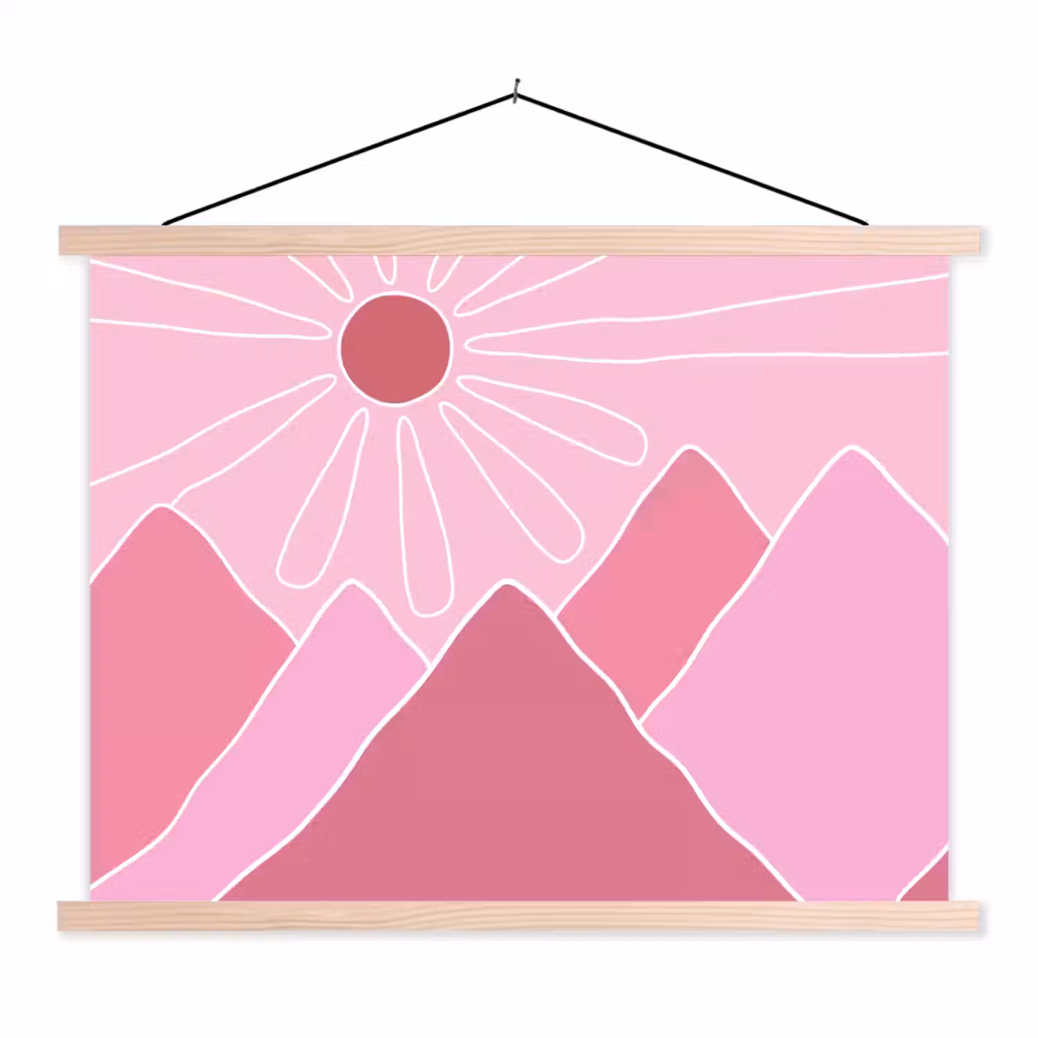Zon - Bergen - Natuur - Abstract - Roze textielposter latten blank klein -3d