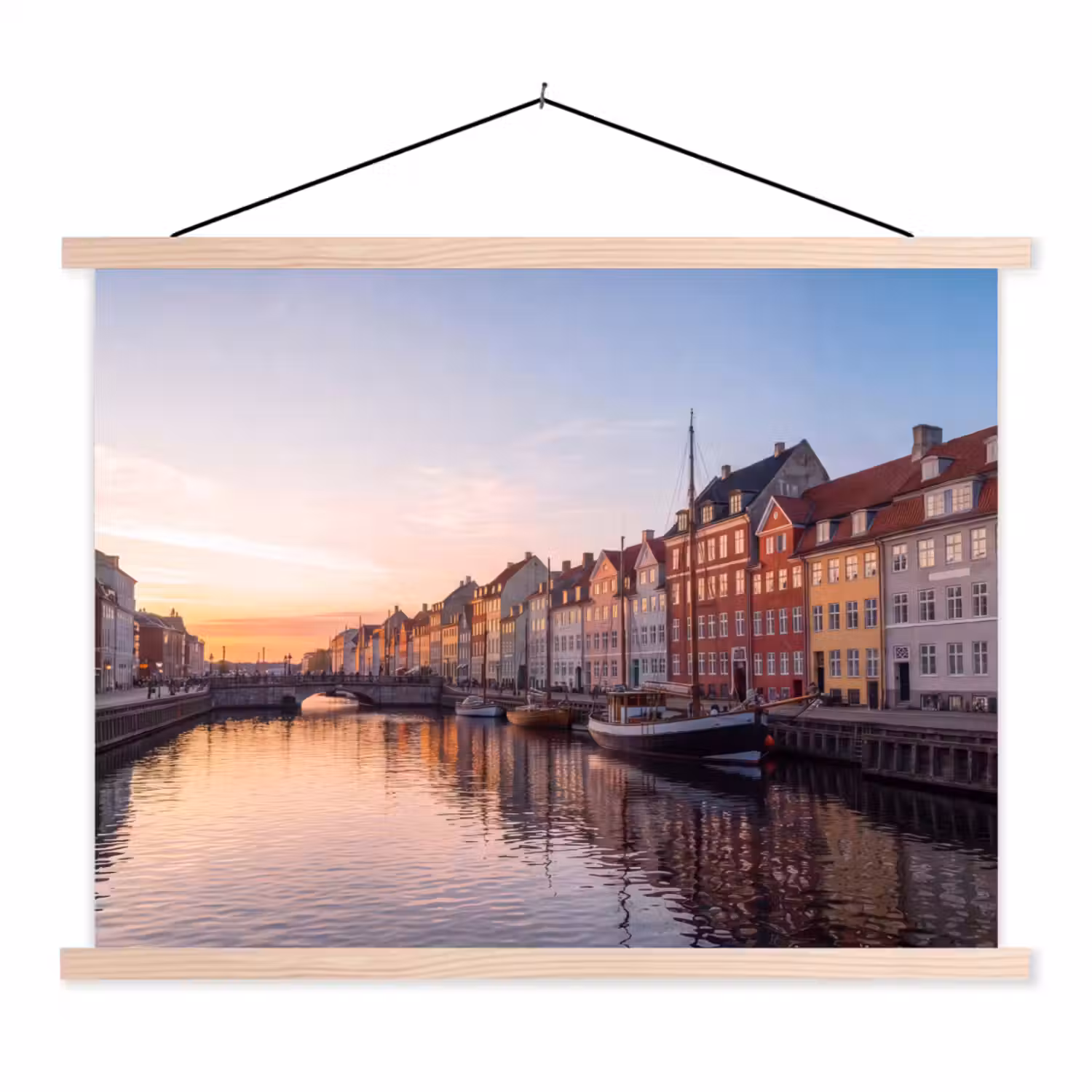Stad - Gracht - Zonsondergang - Klassiek - Kleurrijk textielposter latten blank klein -3d