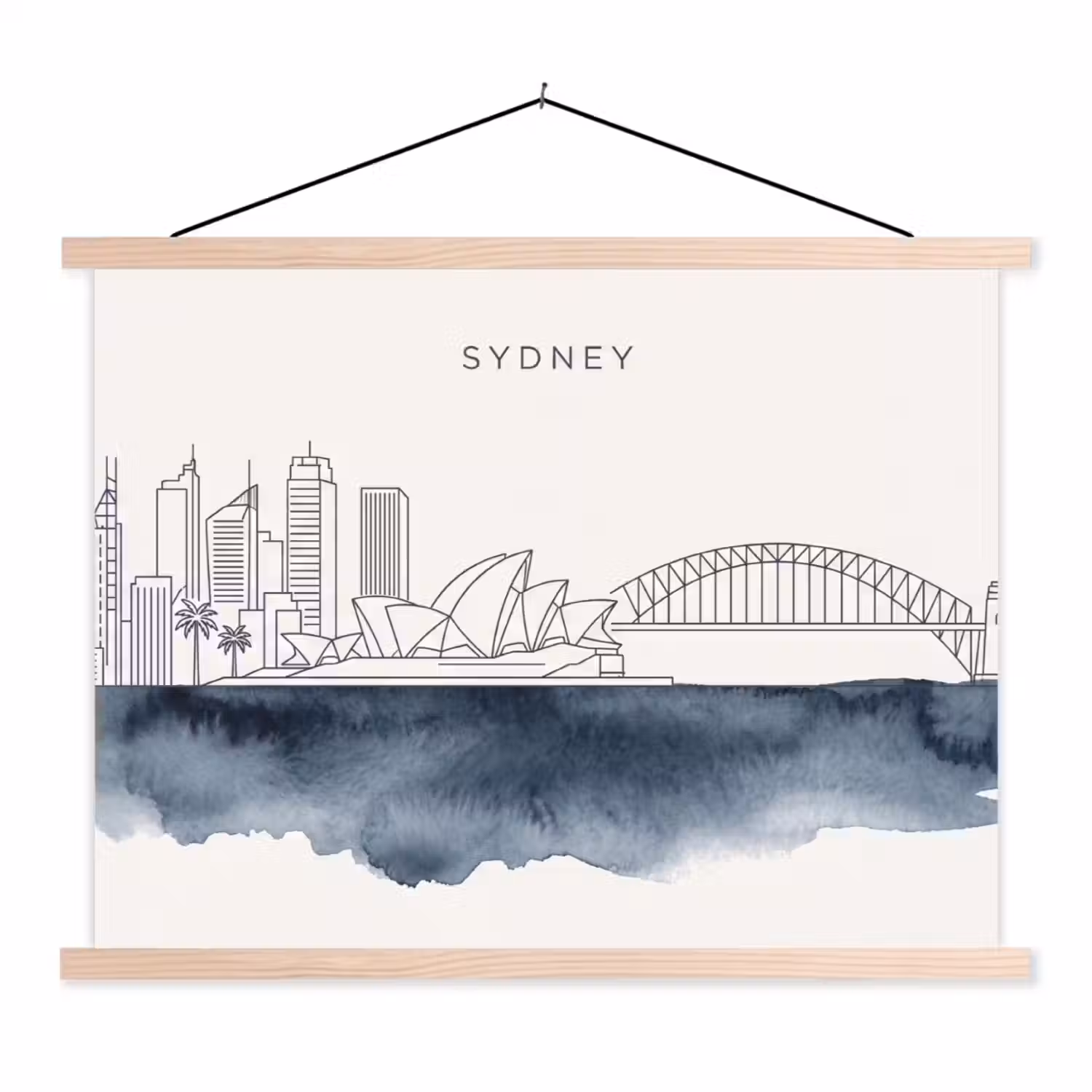 Stad - Skyline - Architectuur - Minimalistisch - Blauw textielposter latten blank klein -3d