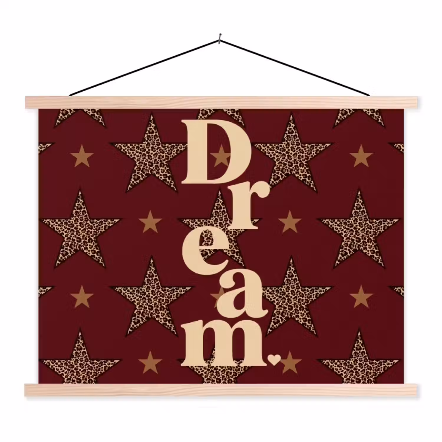 Sterren - Luipaardprint - Dream - Bordeaux textielposter latten blank klein -3d