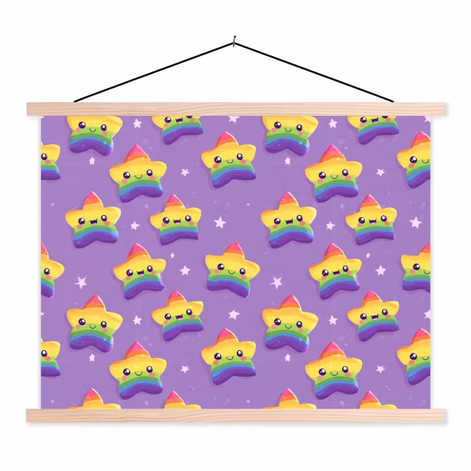 Sterren - Regenboog - Paars textielposter latten blank klein 122 -3d