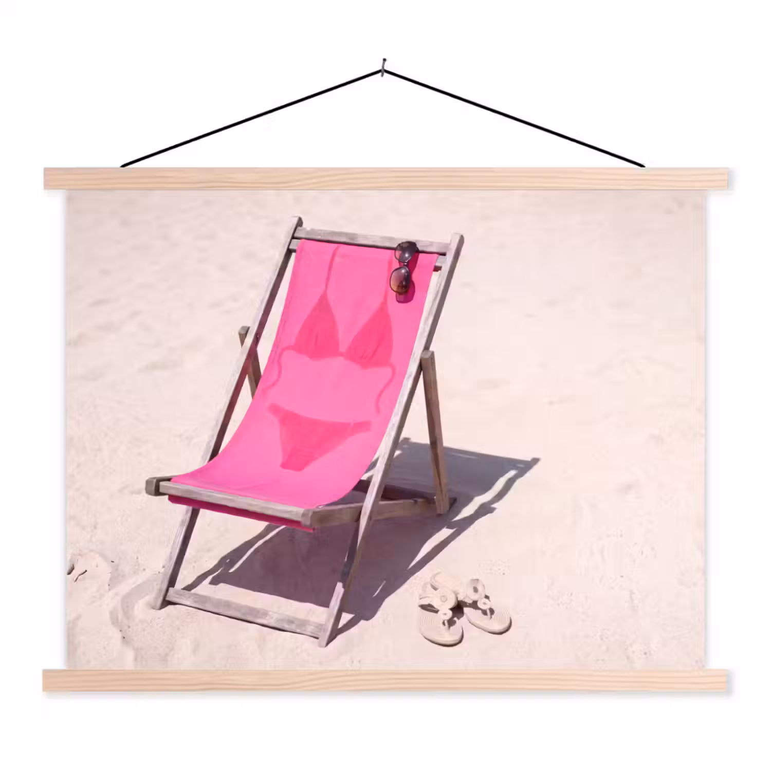 Strand - Ligstoel - Badkleding - Zomer - Roze textielposter latten blank klein -3d