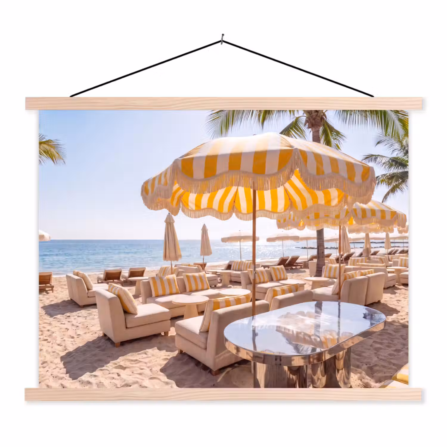Strand - Ligbedden - Vakantie - Modern - Geel textielposter latten blank klein -3d