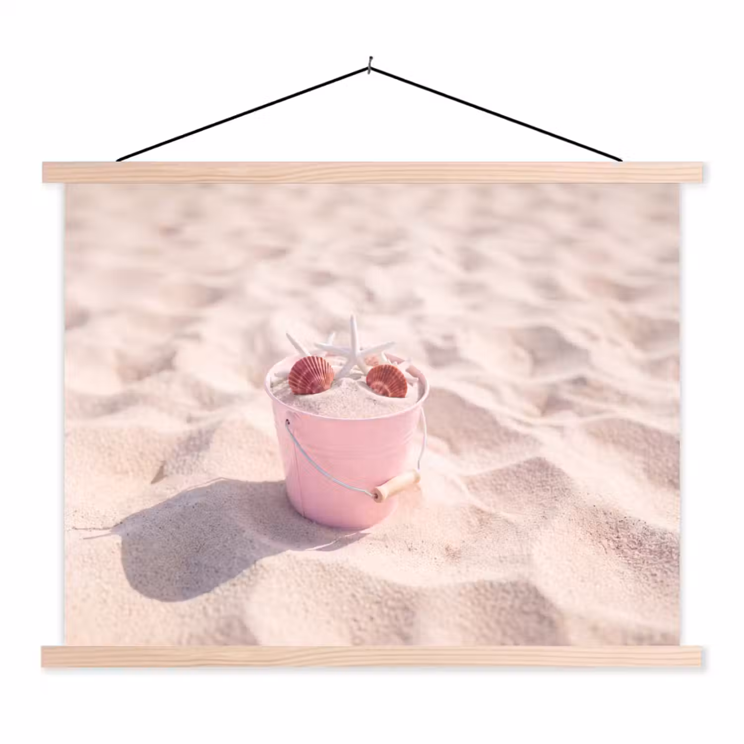 Strand - Schelpen - Zomer - Roze - Decoratie textielposter latten blank klein -3d