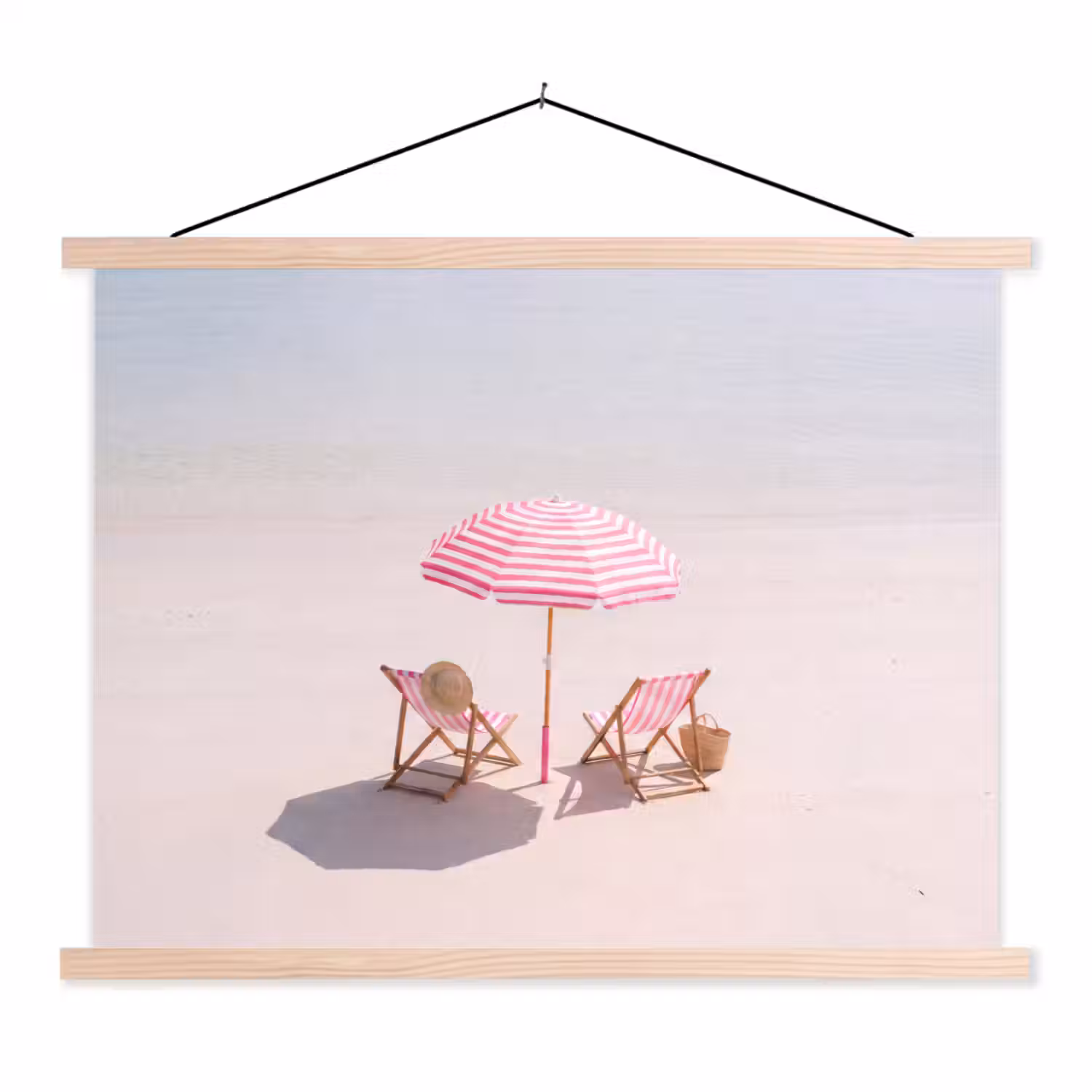 Strand - Parasol - Ligstoel - Zomer - Roze textielposter latten blank klein -3d