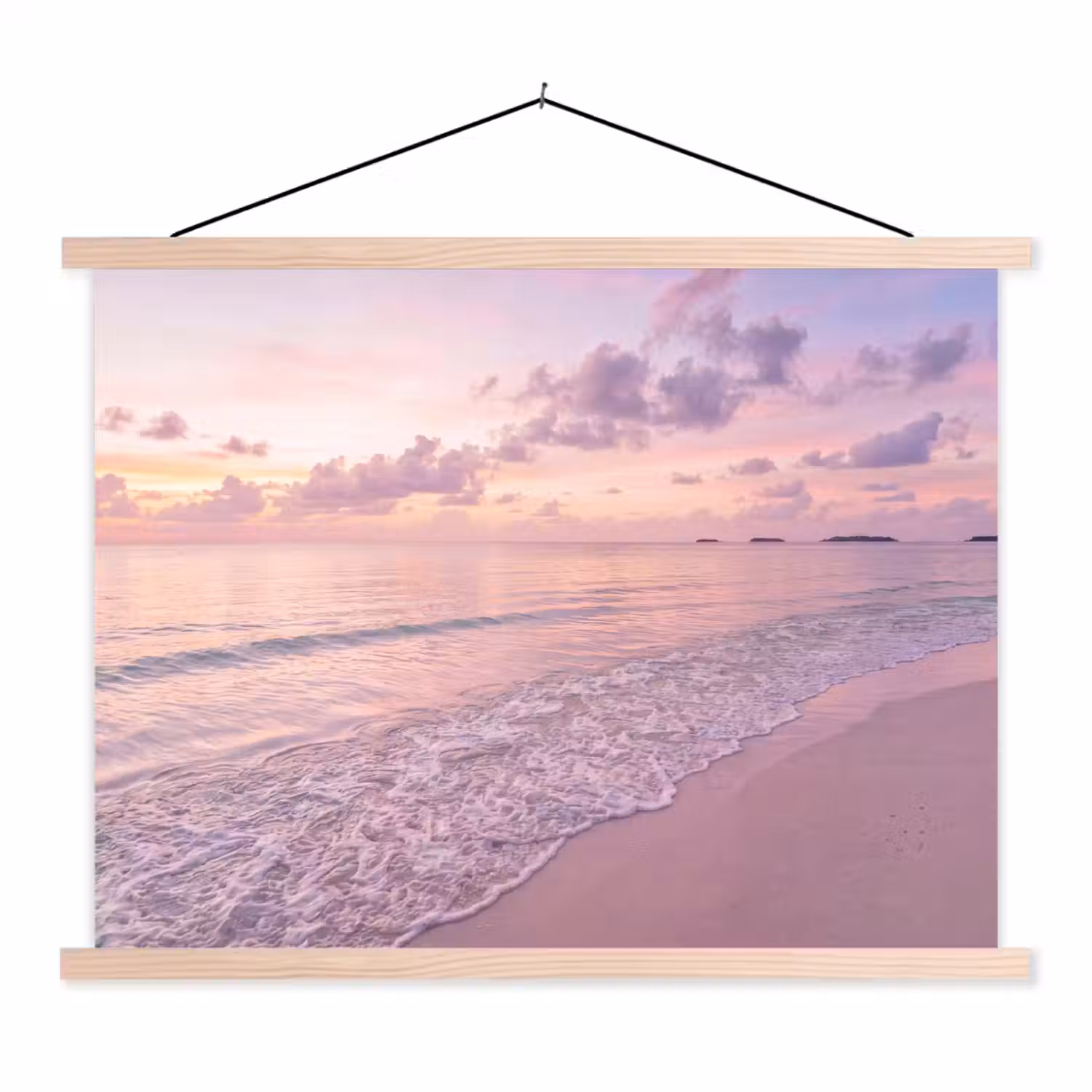Strand - Zonsondergang - Natuur - Minimalistisch - Roze textielposter latten blank klein -3d