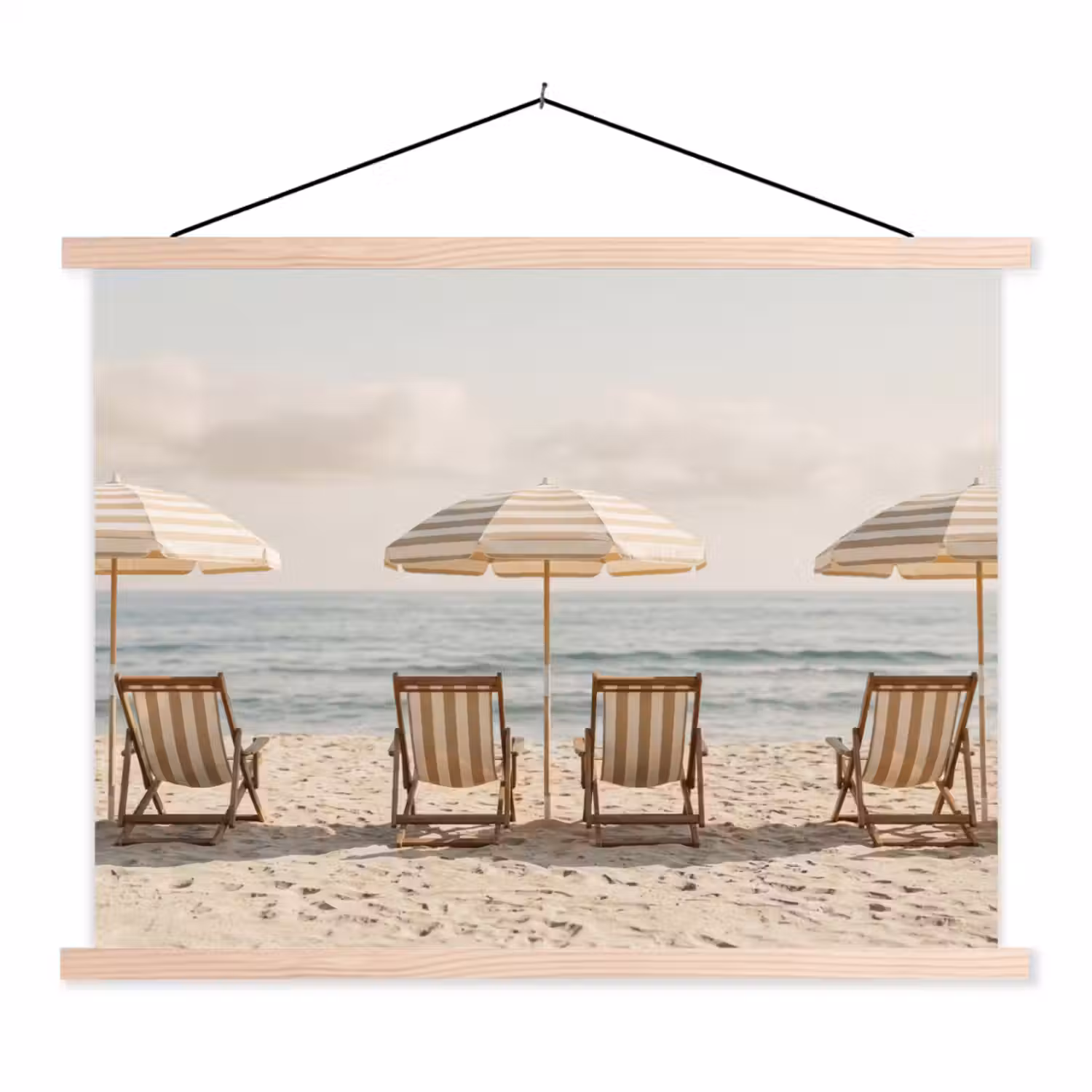 Strand - Stoelen - Parasol textielposter latten blank klein -3d