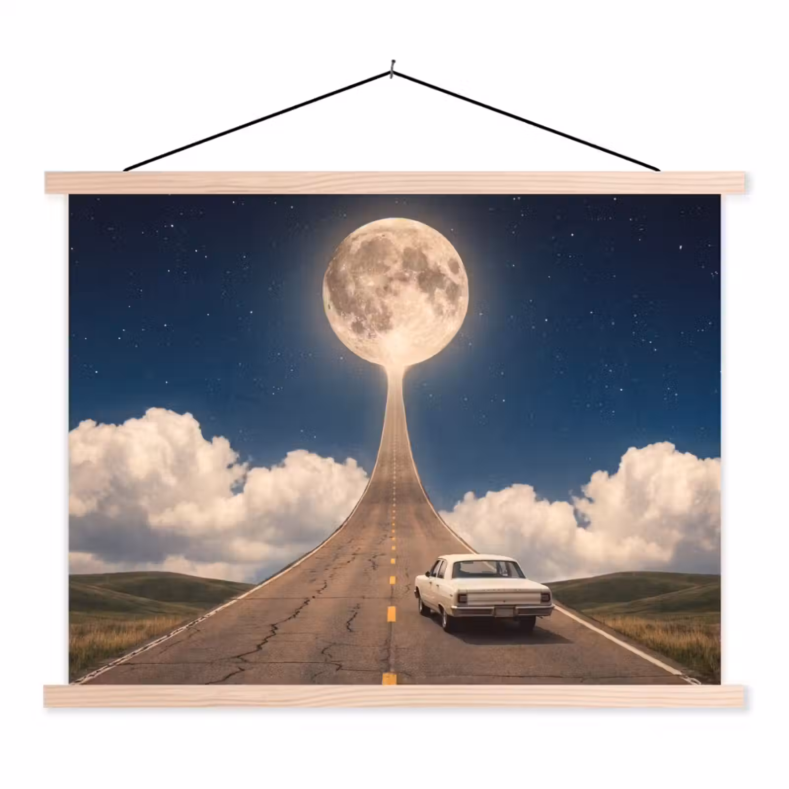Stoffbild - Straße – Mond – Nacht - Weg - Maan - Nacht textielposter latten blank klein