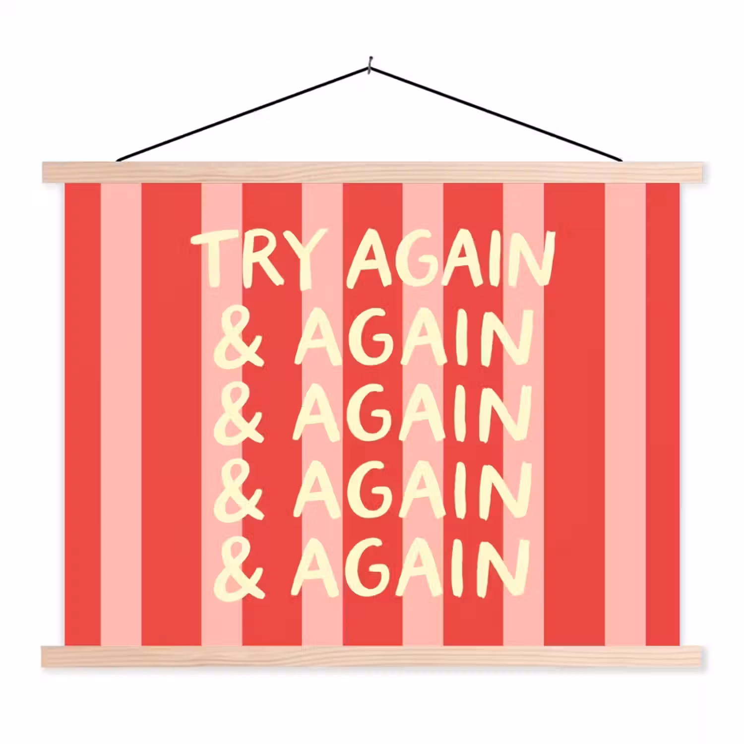 Strepen - Rood - Try again textielposter latten blank klein -3d