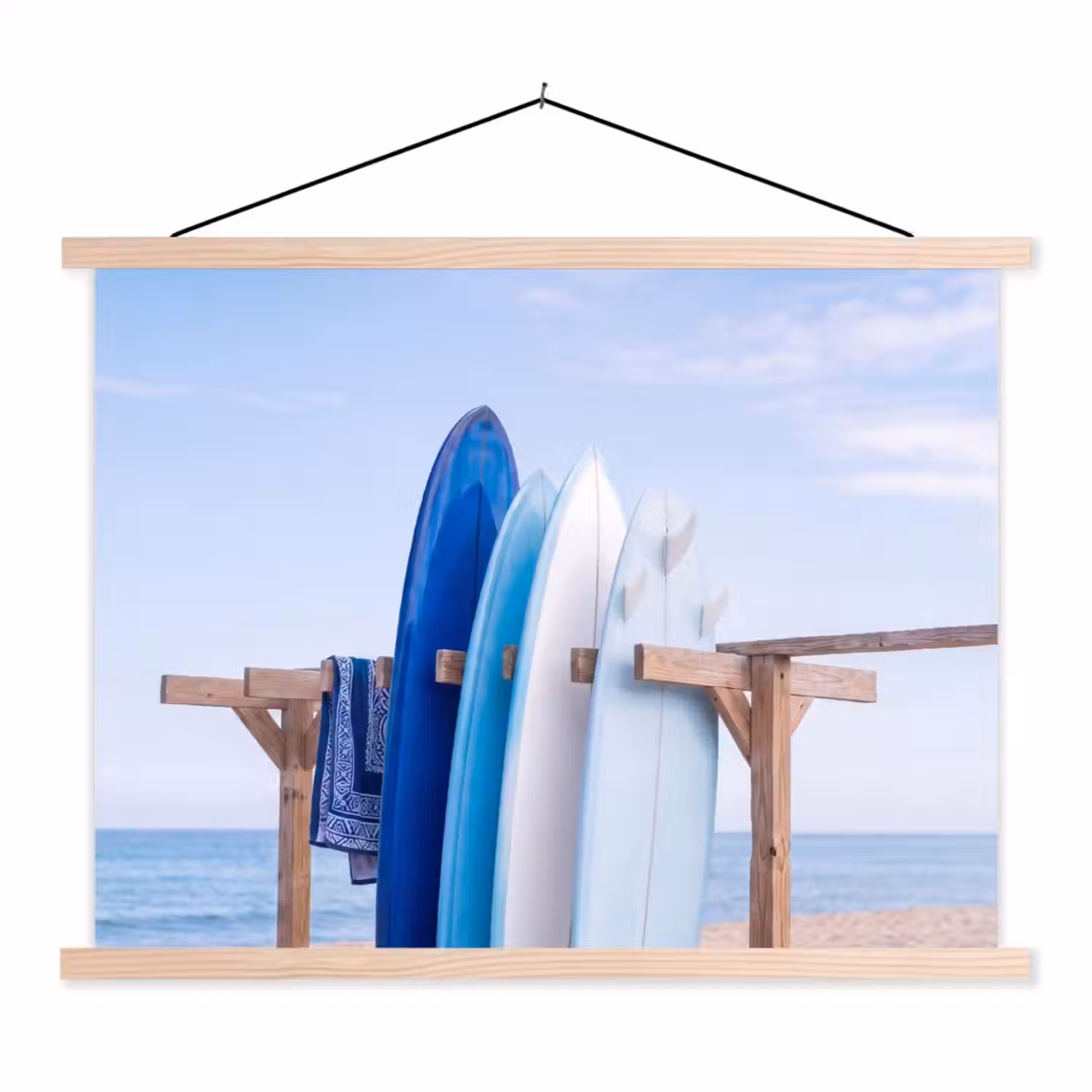 Surfplank - Strand - Zomer - Blauw - Water textielposter latten blank klein -3d