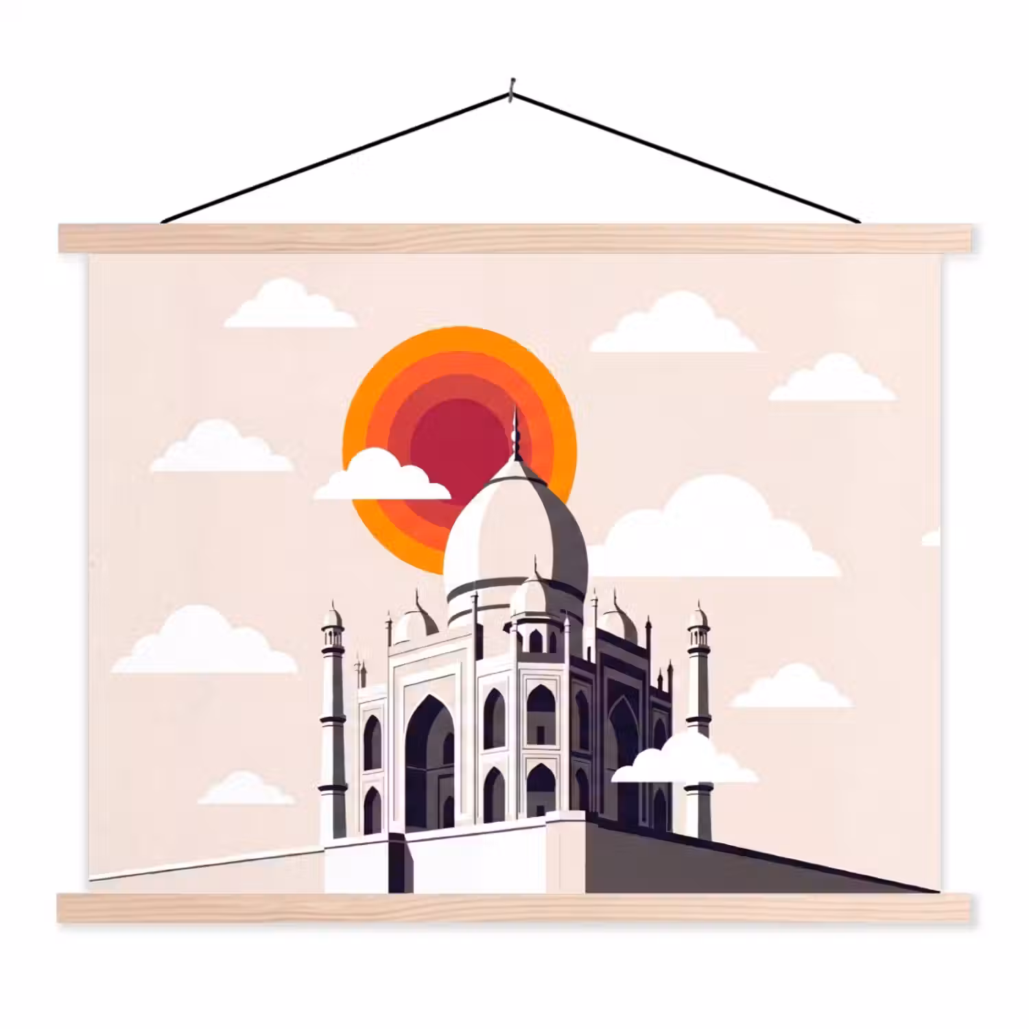 Taj Mahal - Zon - Koepel - Architectuur - India - Grafisch textielposter latten blank klein -3d